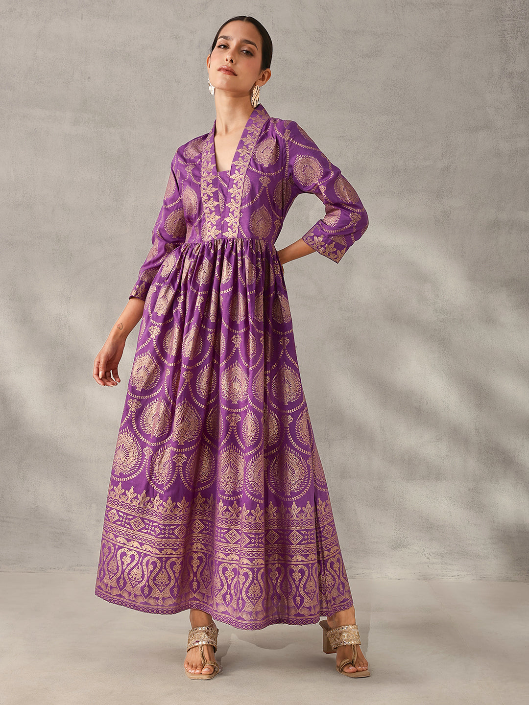 Rich Rust Purple Foil Printed Fit & Flare Kurta