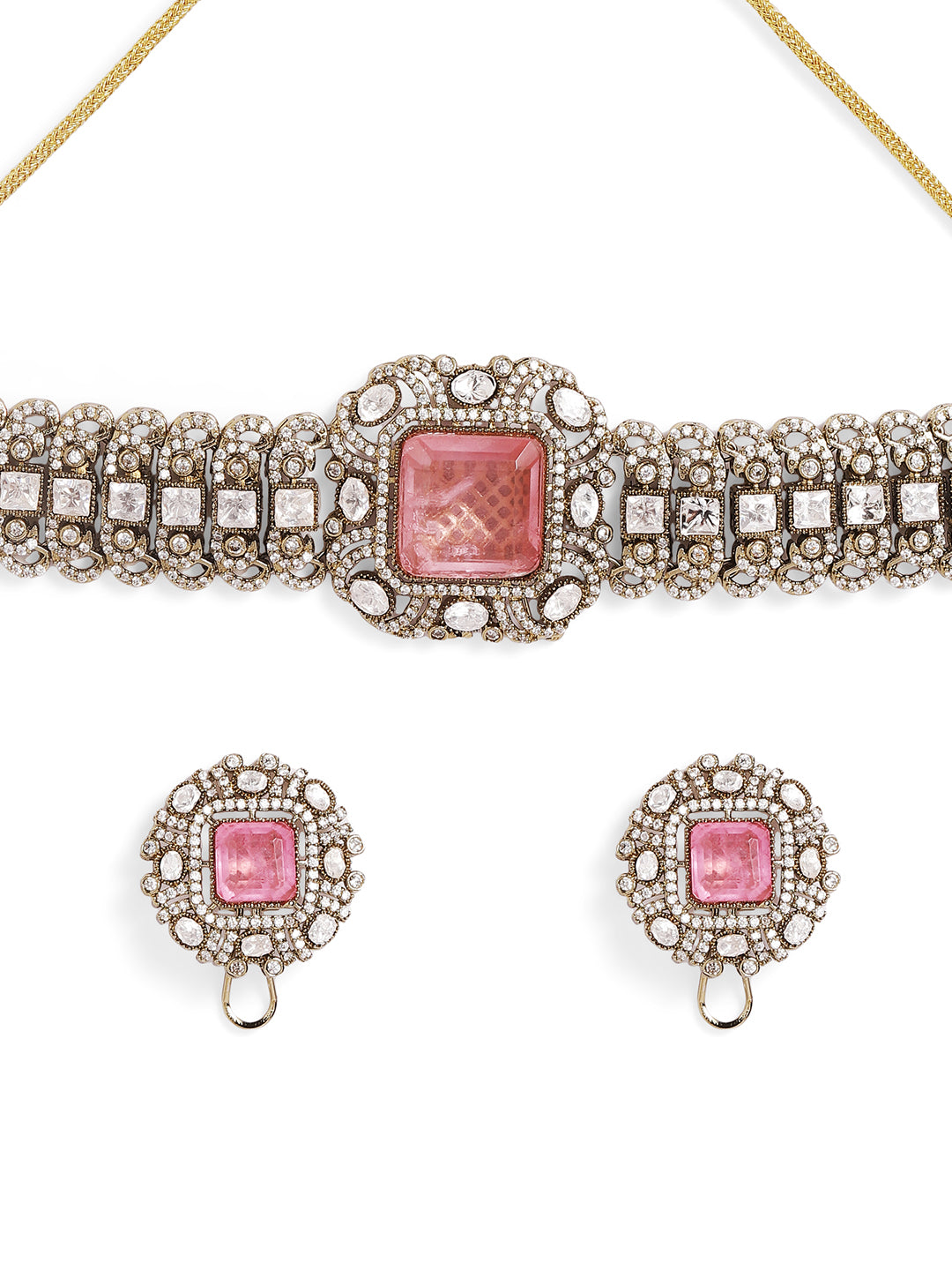 Ishin Pink  Colour Gold Plated Jewellery set