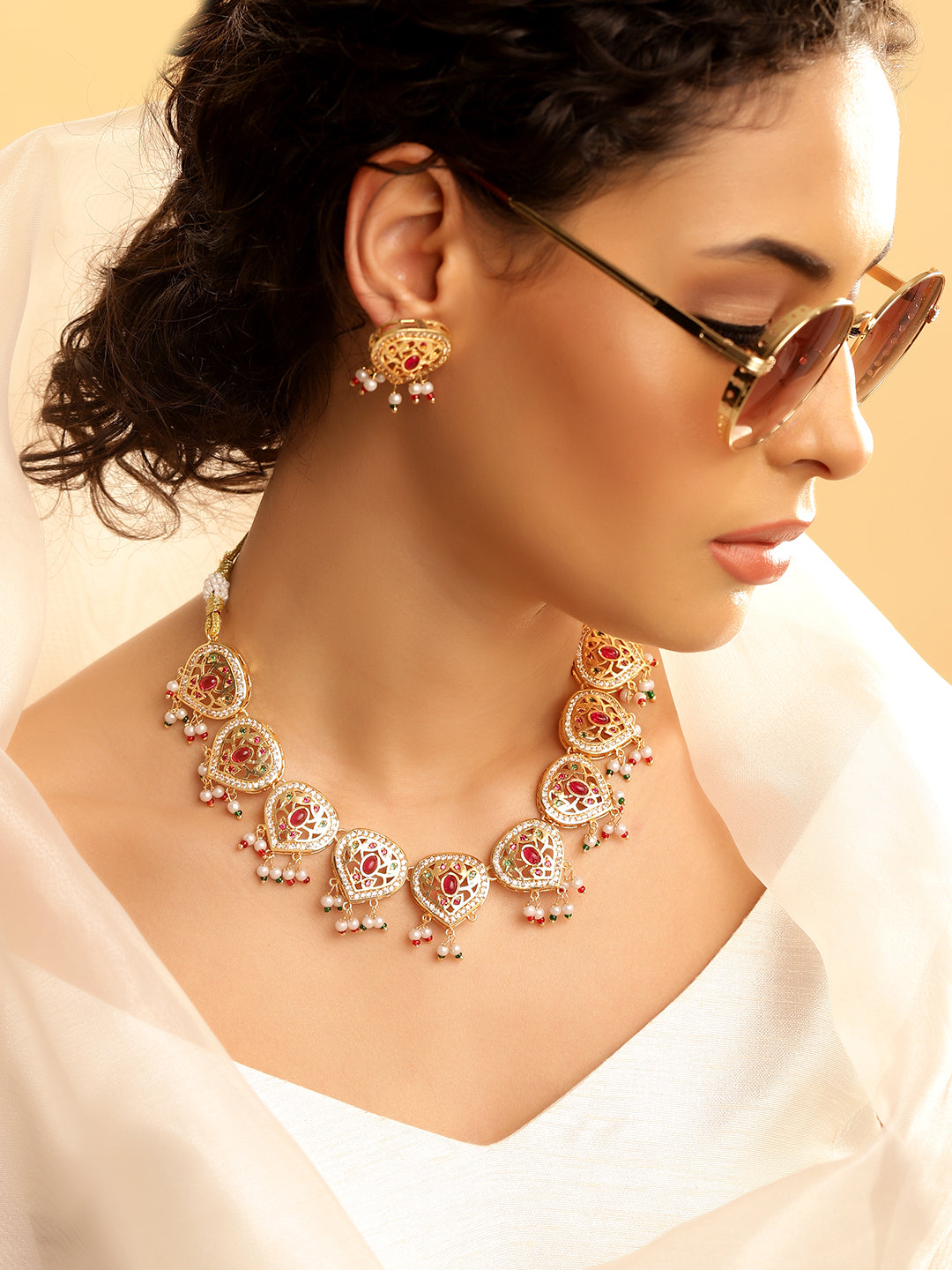 Ishin Multi  Colour Gold Plated Jewellery set
