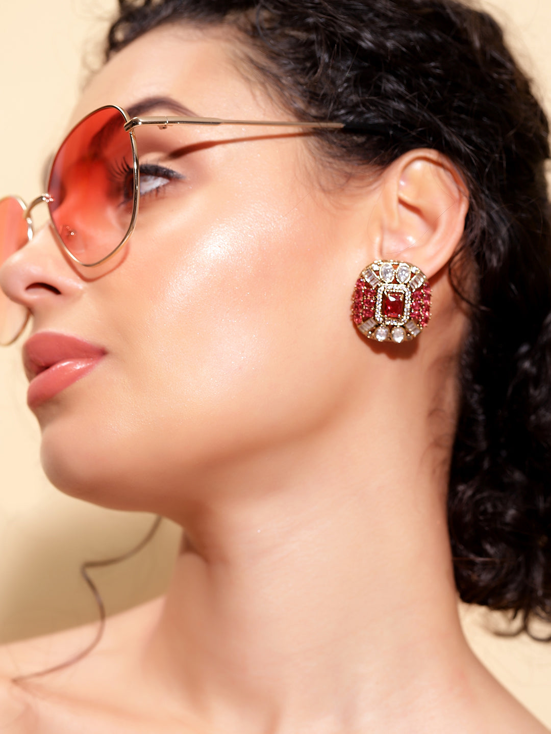 Ishin Red  Colour Gold Plated Jewellery set