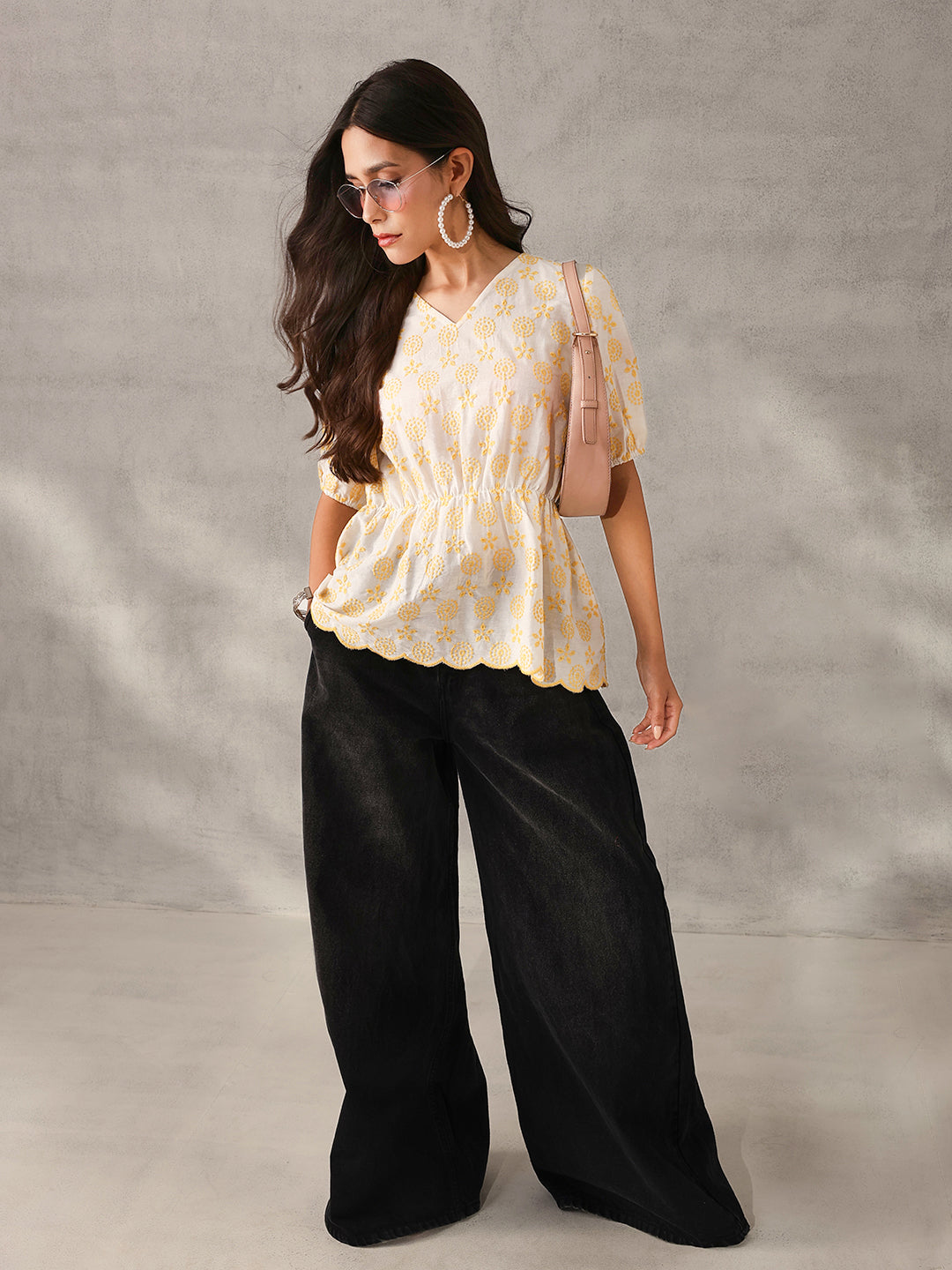 Comfy white Cotton Embroidered Regular Fit Top