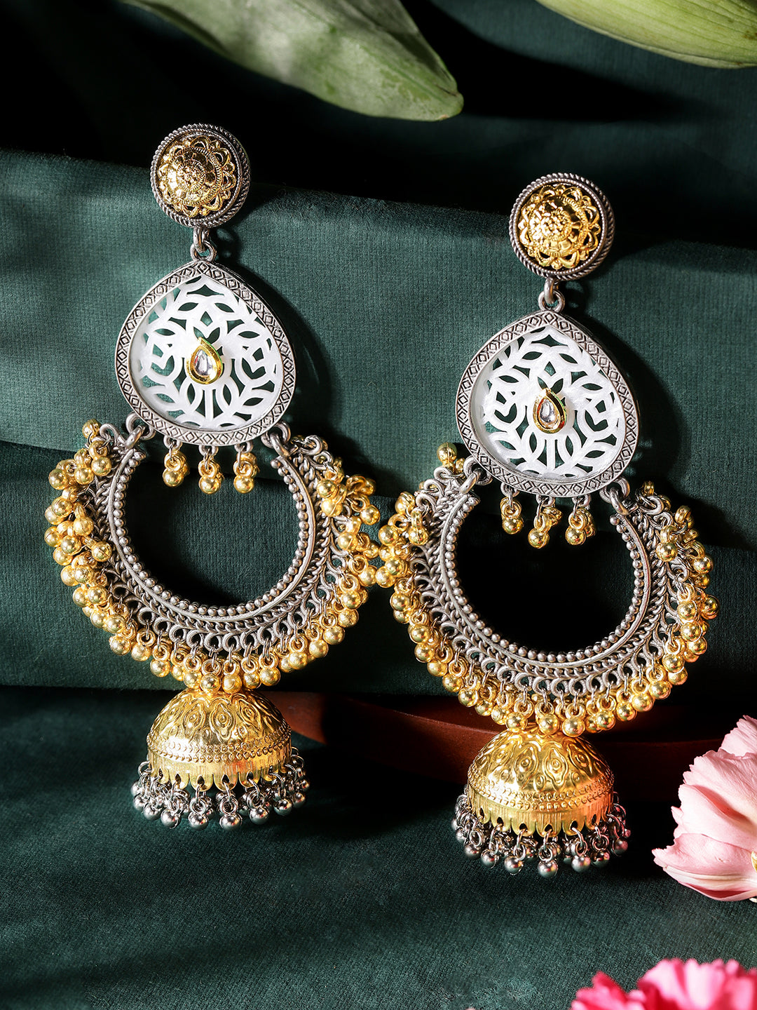 Ishin Multi Colour Silver Plated Jhumka Earring