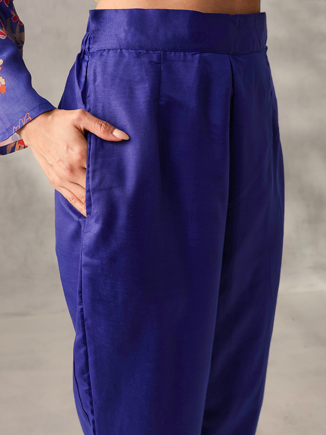 Soft Royal Blue Chinon Floral Printed straight fit Kurta Set with Dupatta