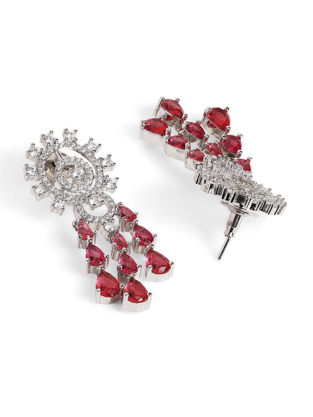 Ishin Pink Colour Silver Plated American Diamond Jewellery Set