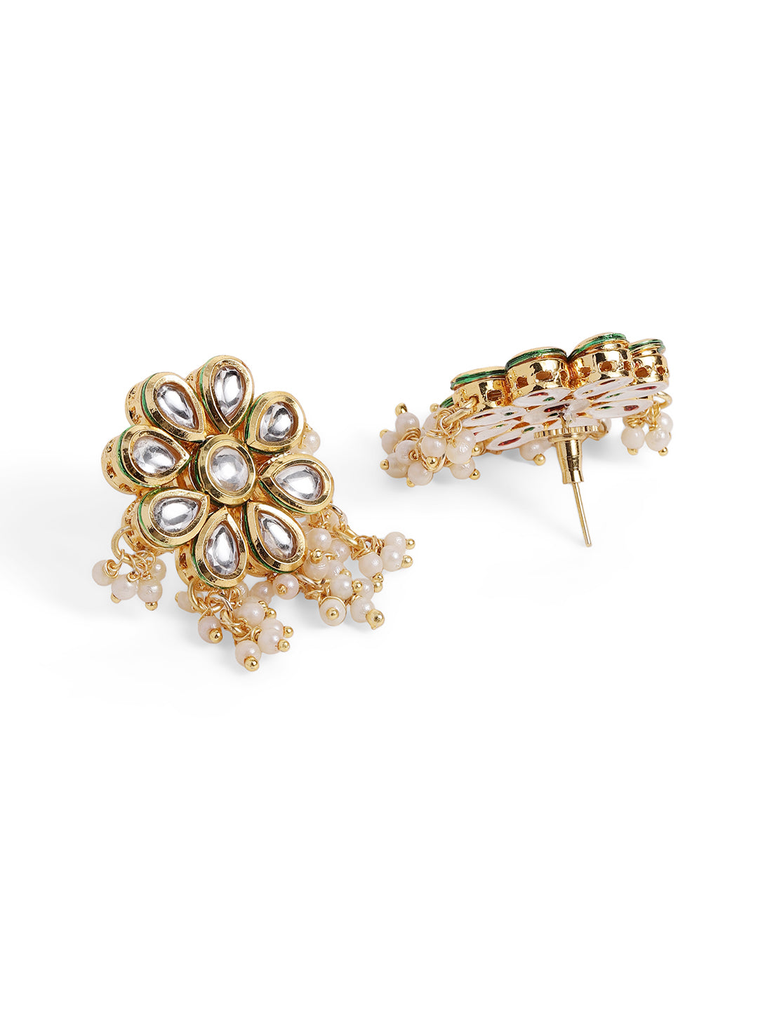 Ishin White Colour Gold plated Kundan Studs Earring