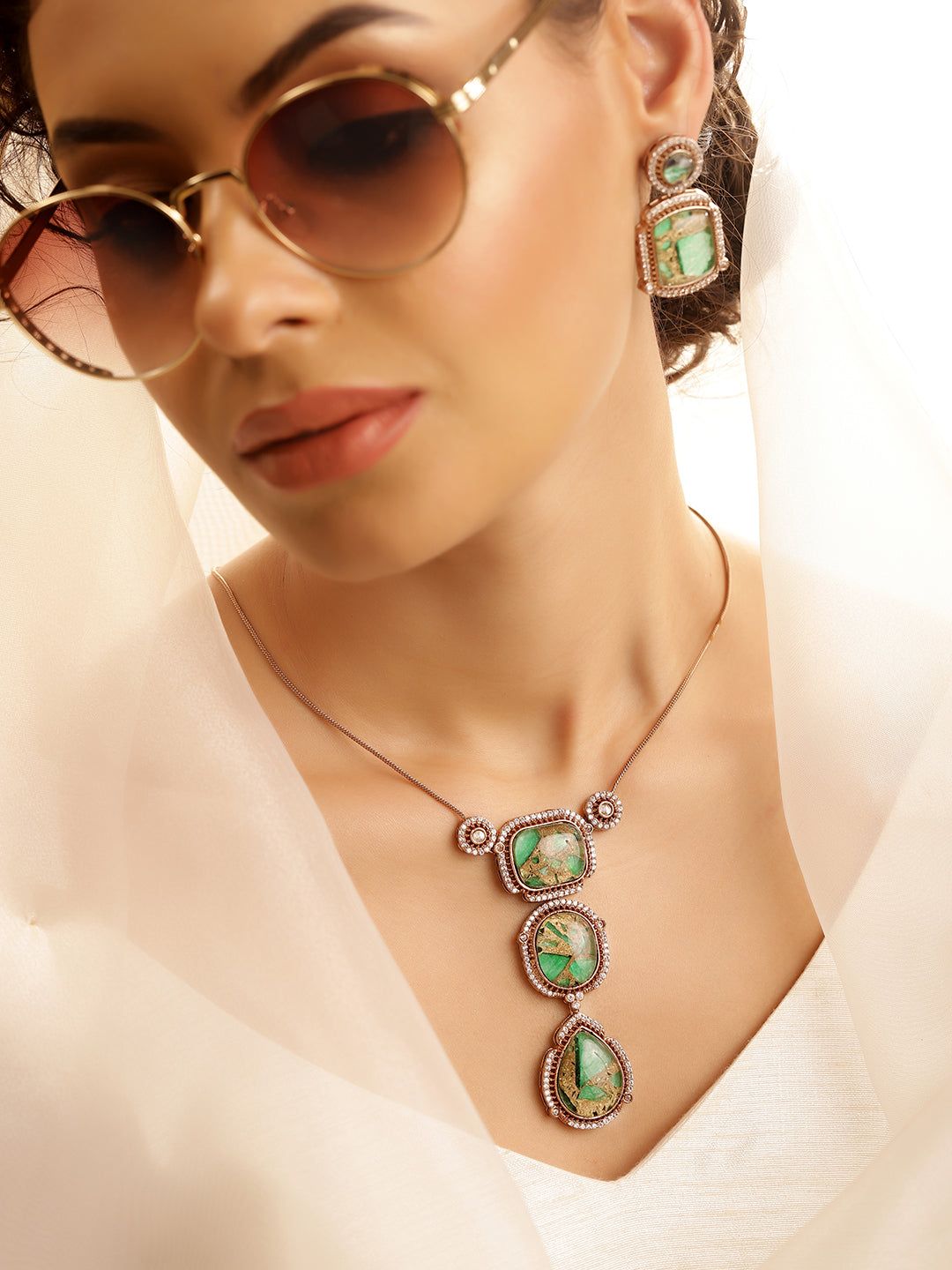 Ishin green  Colour Gold Plated jewellery set