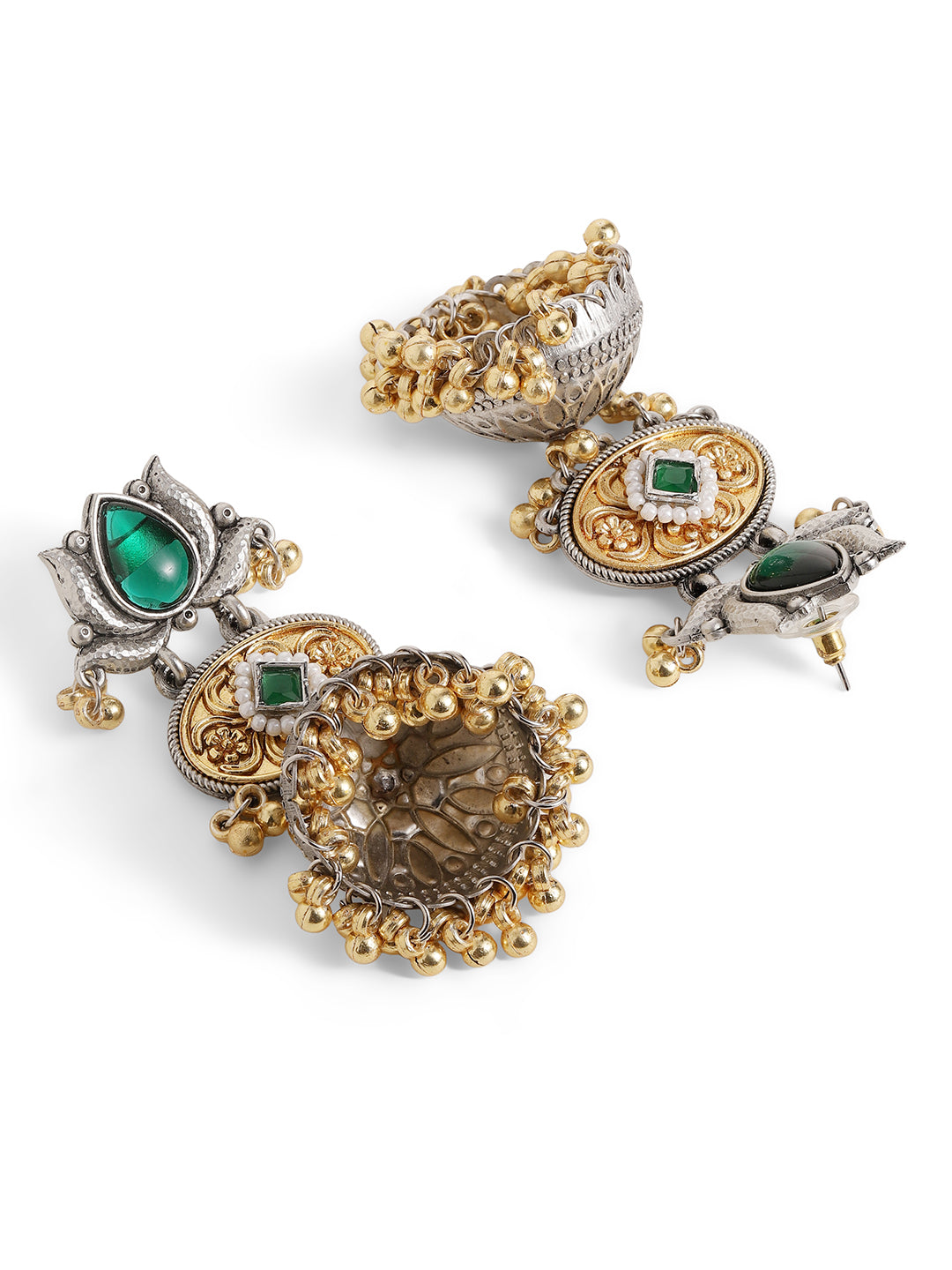 Ishin Green Colour Silver Plated Emerald Jhumka Earring
