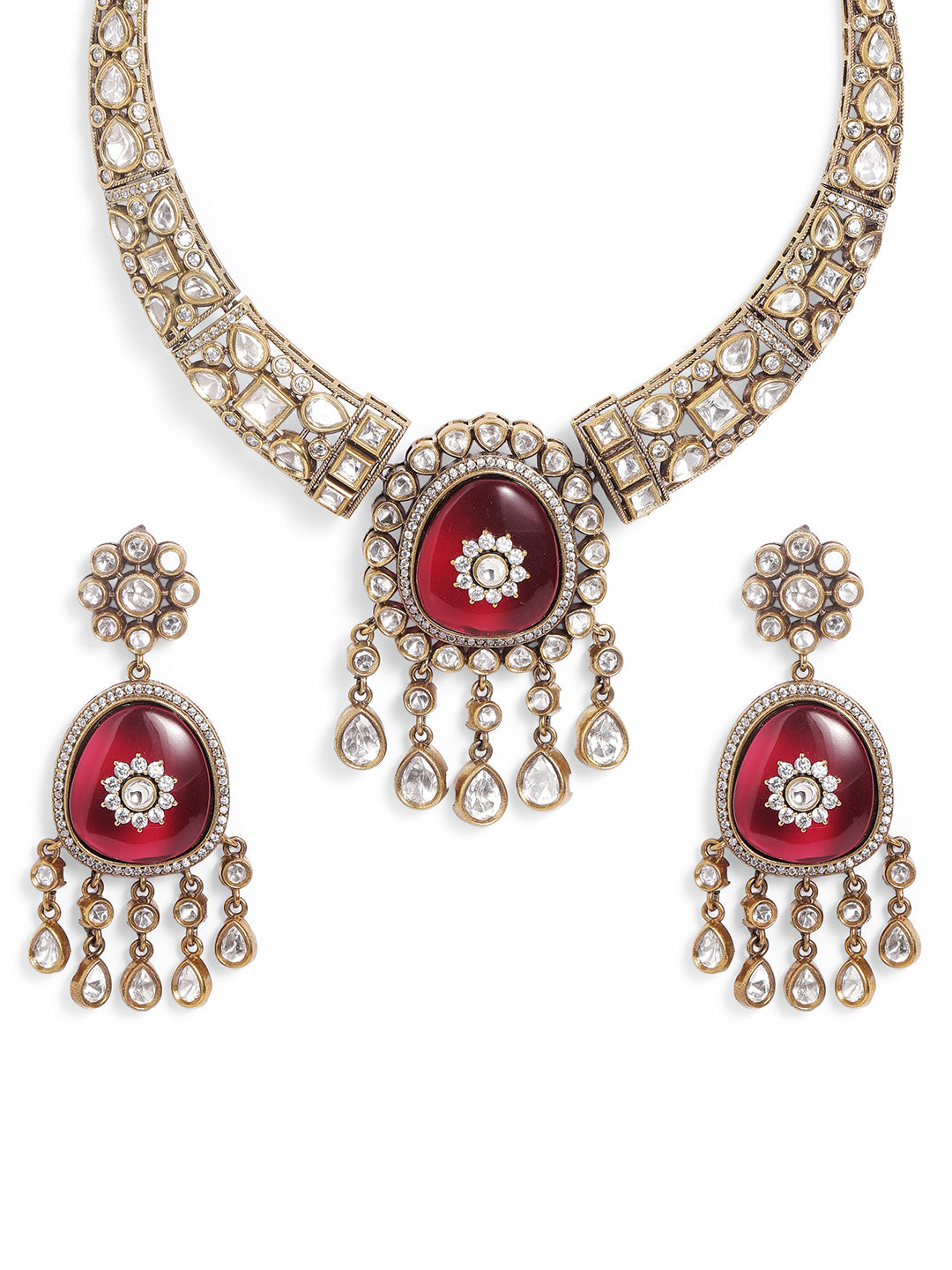 Ishin Red  Colour Gold Plated Jewellery set