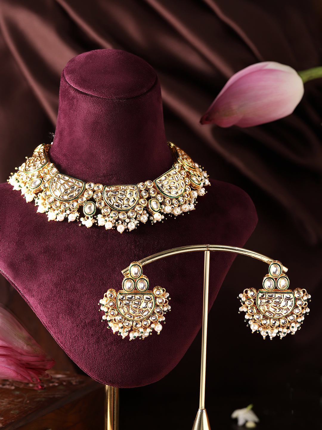 Ishin White Colour Gold plated Kundan Jewellery set