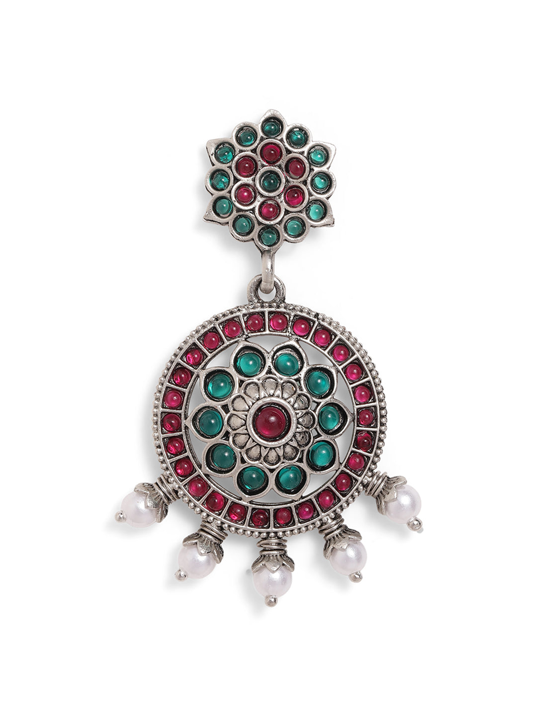 Ishin Multi Colour Silver Plated Beads Chandbali Earring