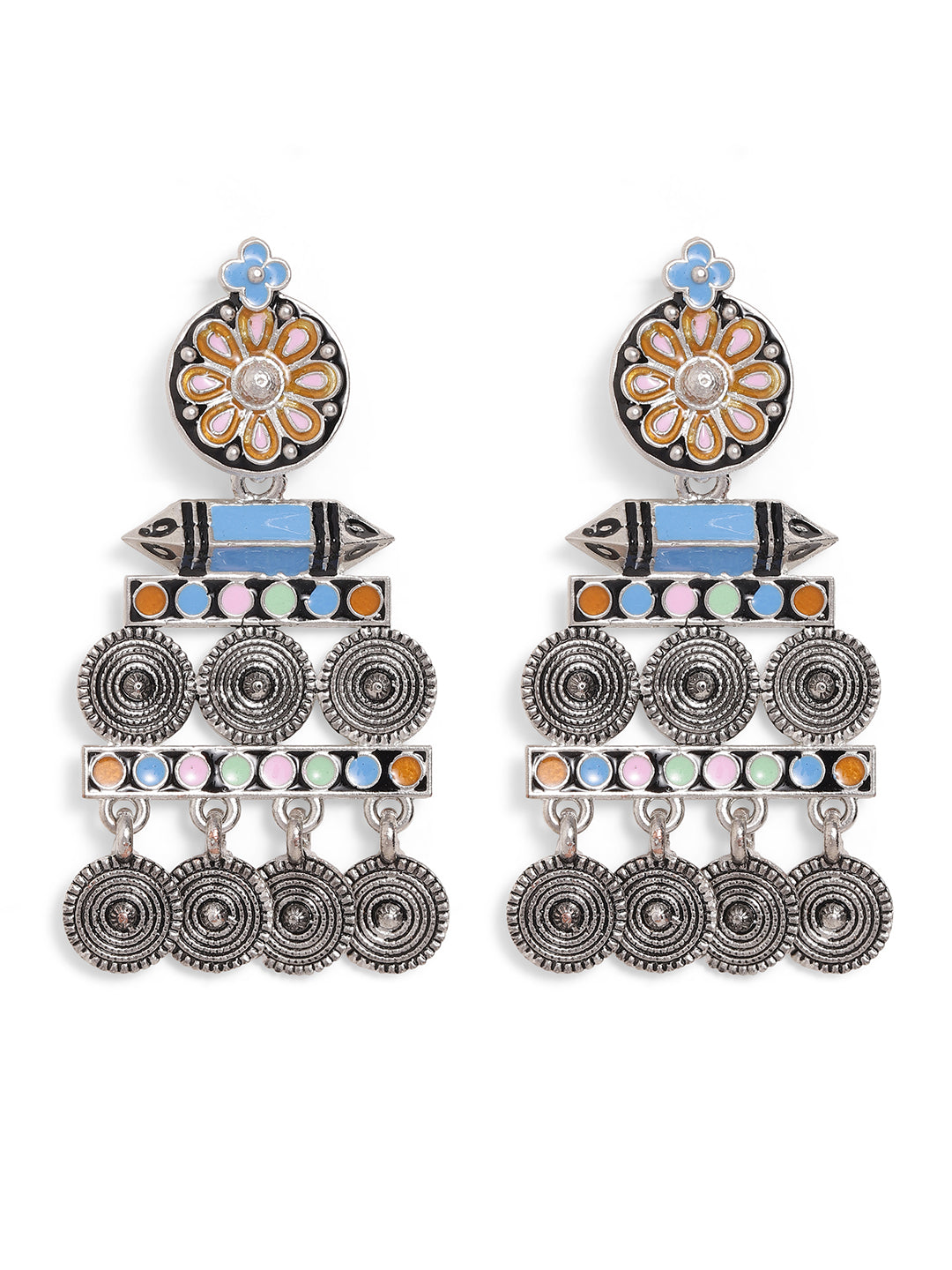 Ishin Multi Colour Silver Plated Drop Earring