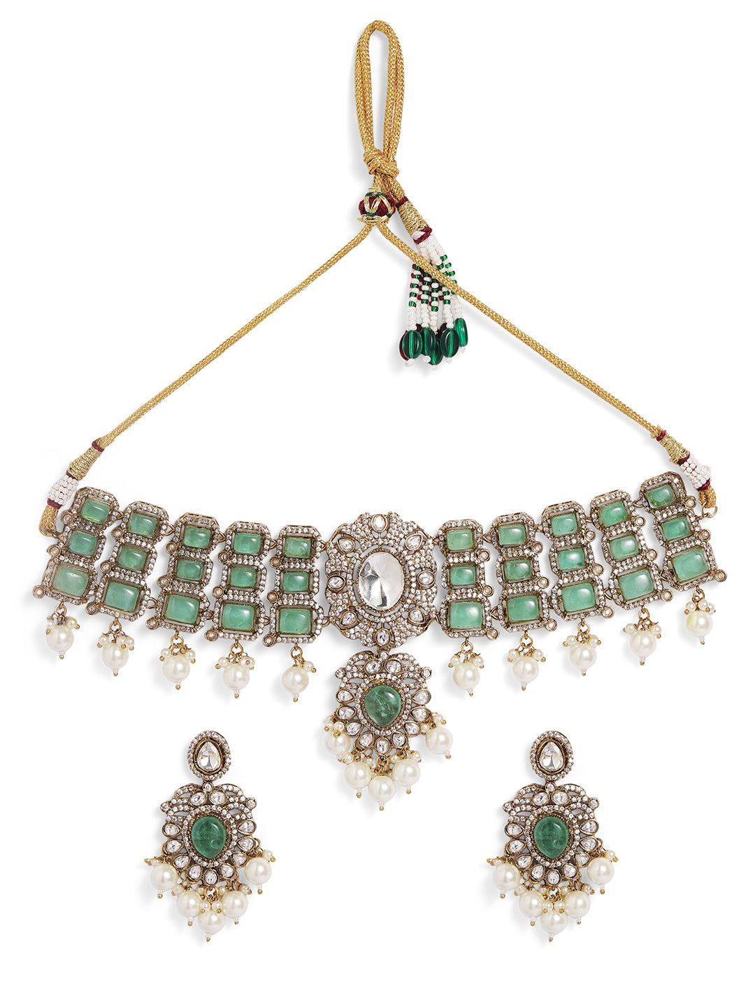 Ishin Green  Colour Gold Plated Drop Earring