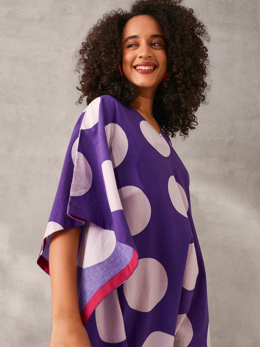 Comfy Purple Cotton Printed Kaftan with embroidery 