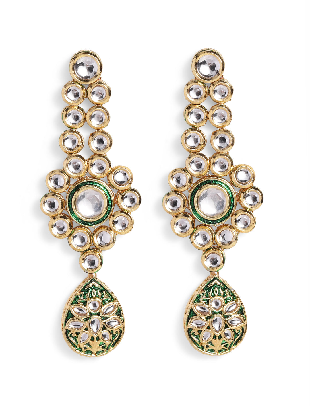 Ishin White Colour Gold plated Kundan Drop Earring