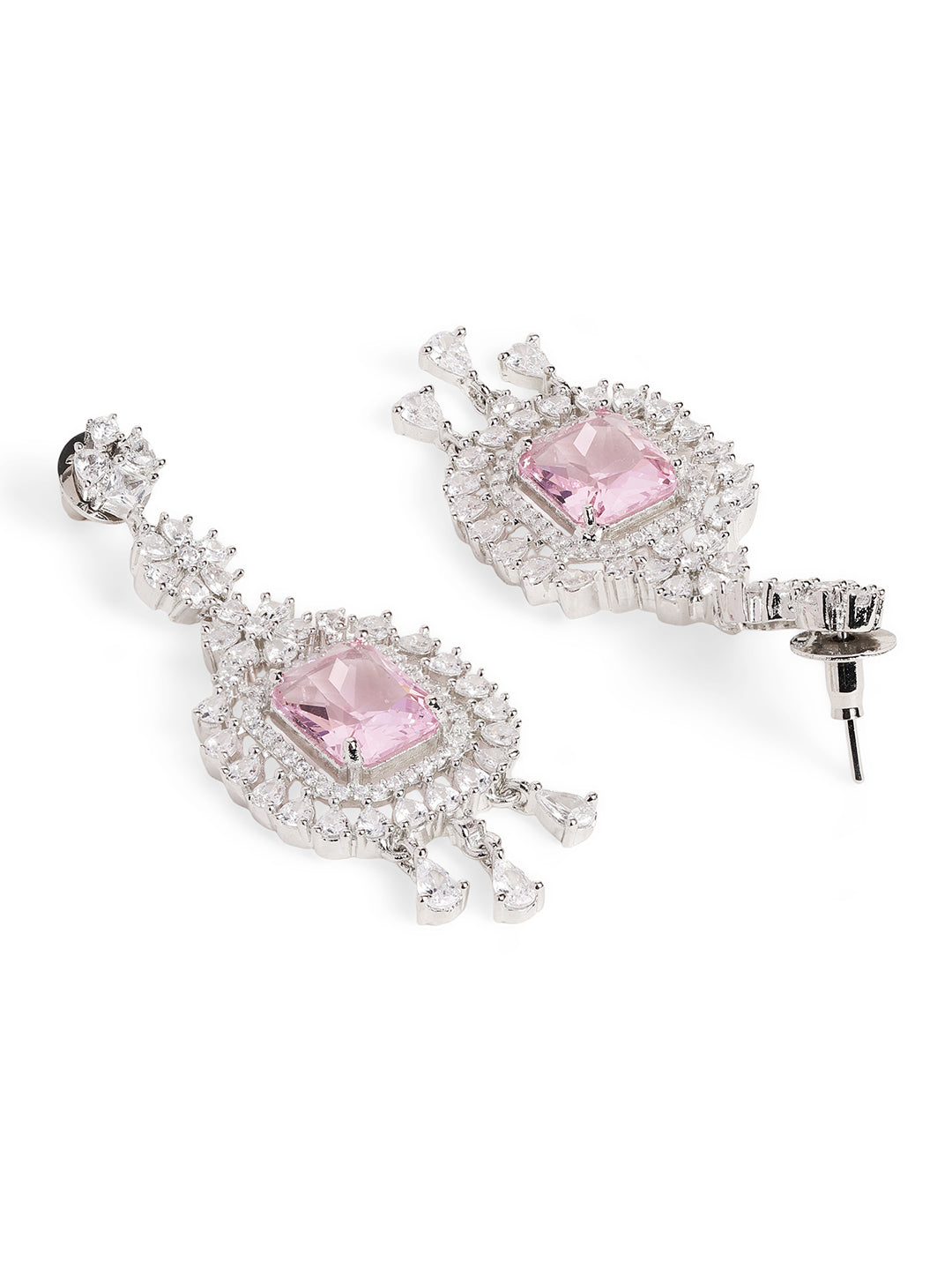 Ishin Pink Colour Silver Plated American Diamond Jewellery Set