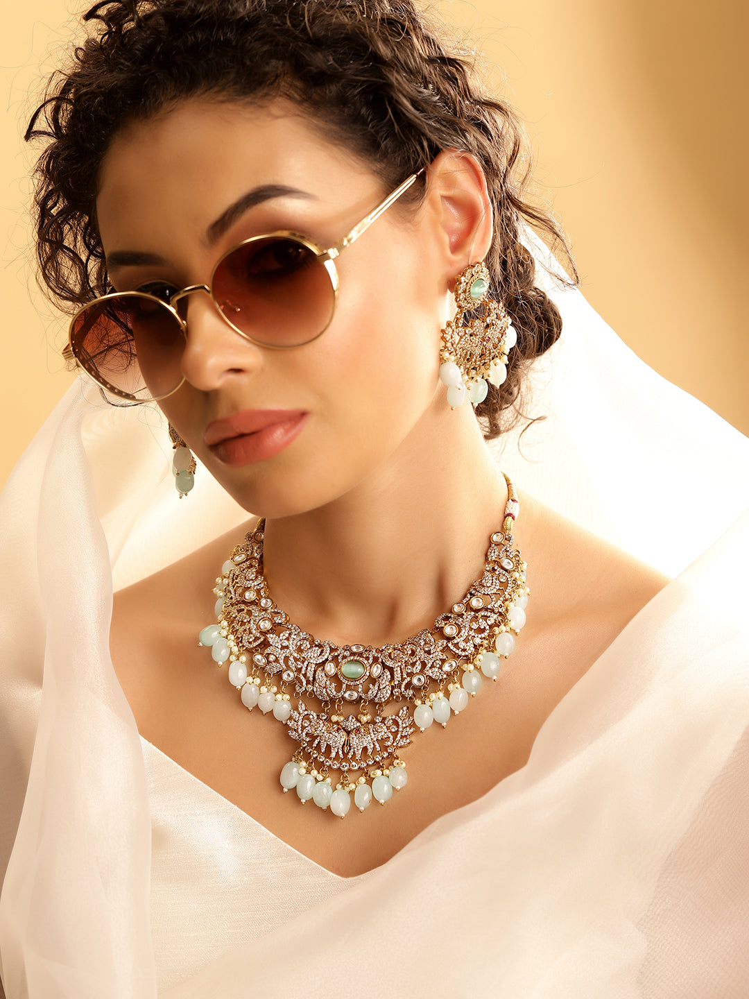 Ishin Blue  Colour Gold Plated Jewellery Set