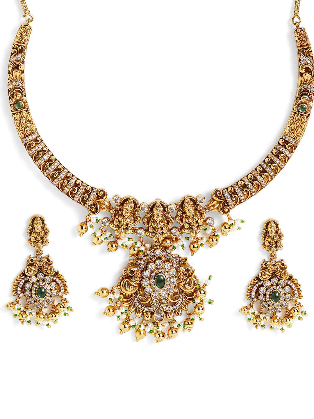 Ishin Statement Elegance Gold Plated Choker Necklace Chand Style Studs Jewellery Set