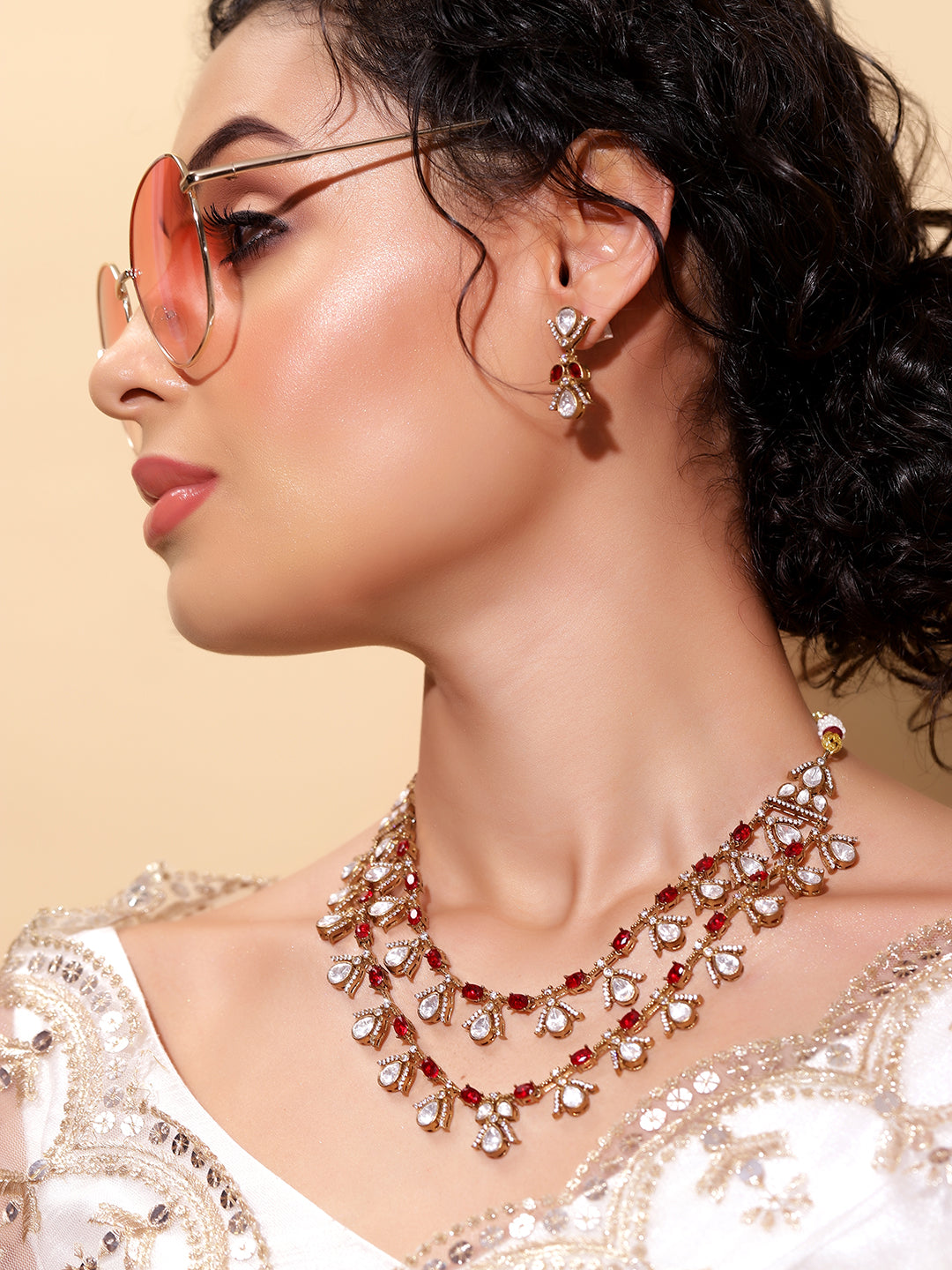 Ishin Red  Colour Gold Plated Jewellery set