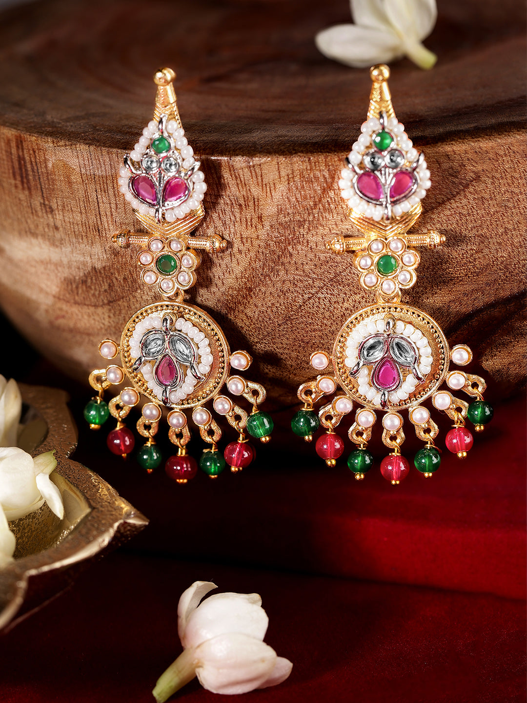 Ishin Multi Colour Gold Plated Beads Drop Earring