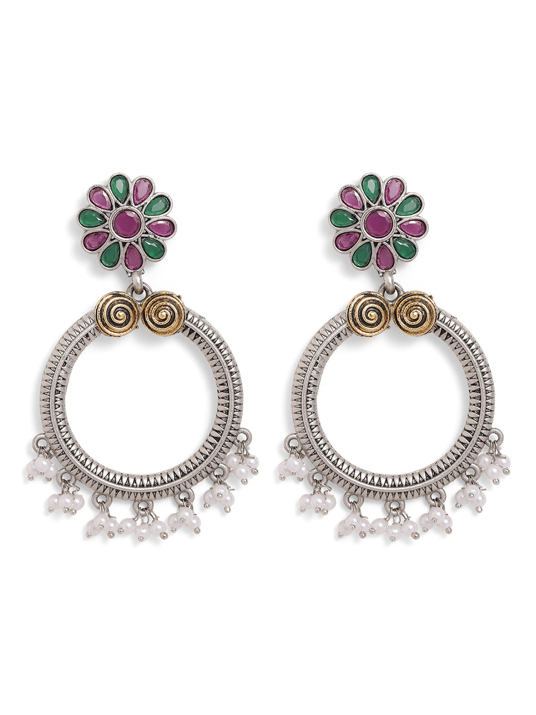 Ishin Multi Colour Silver Plated Pearl Chandbali Earring