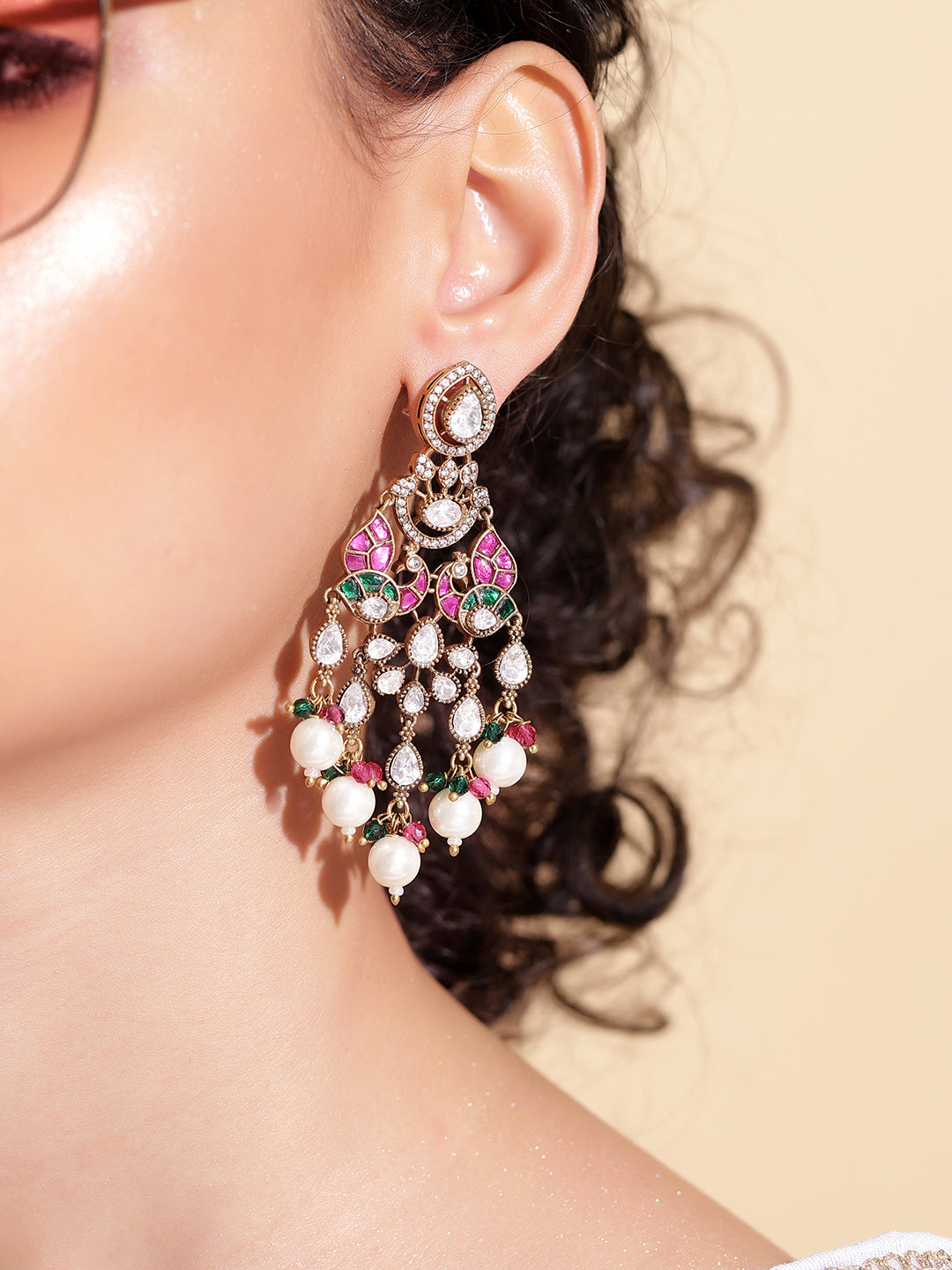 Ishin Multi  Colour Gold Plated Drop Earring
