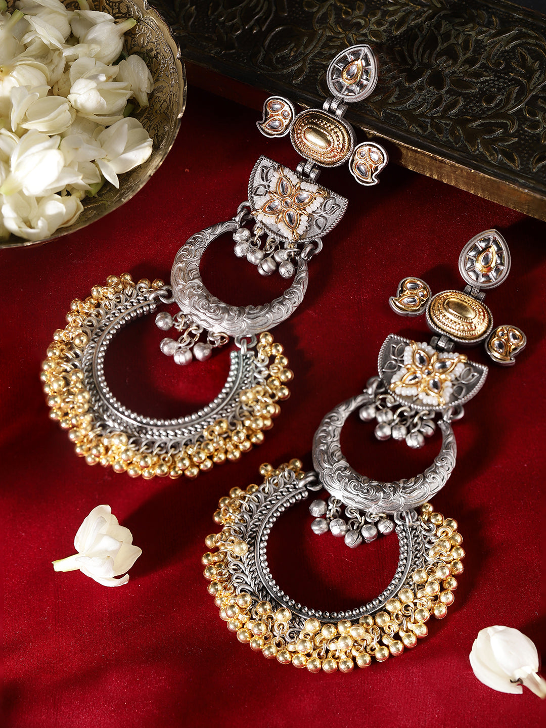 Ishin Multi Colour Silver Plated Chandbali Earring