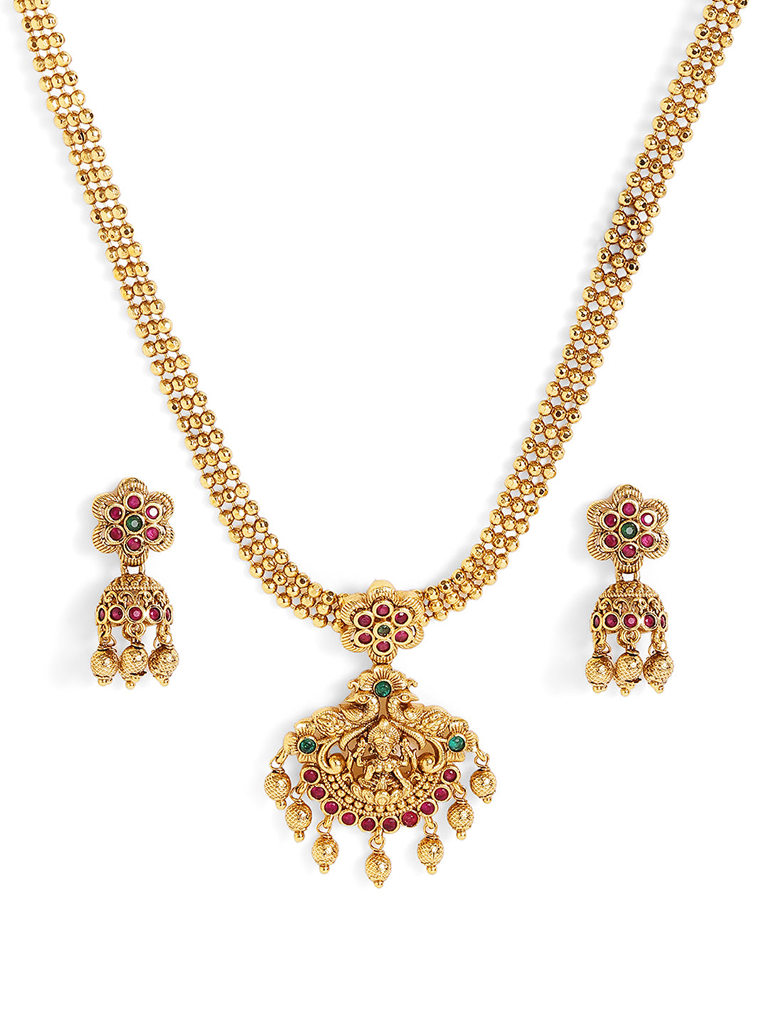 Ishin Blooming Elegance AD Gold Plated Choker Elegance Jhumkis Jewellery Set