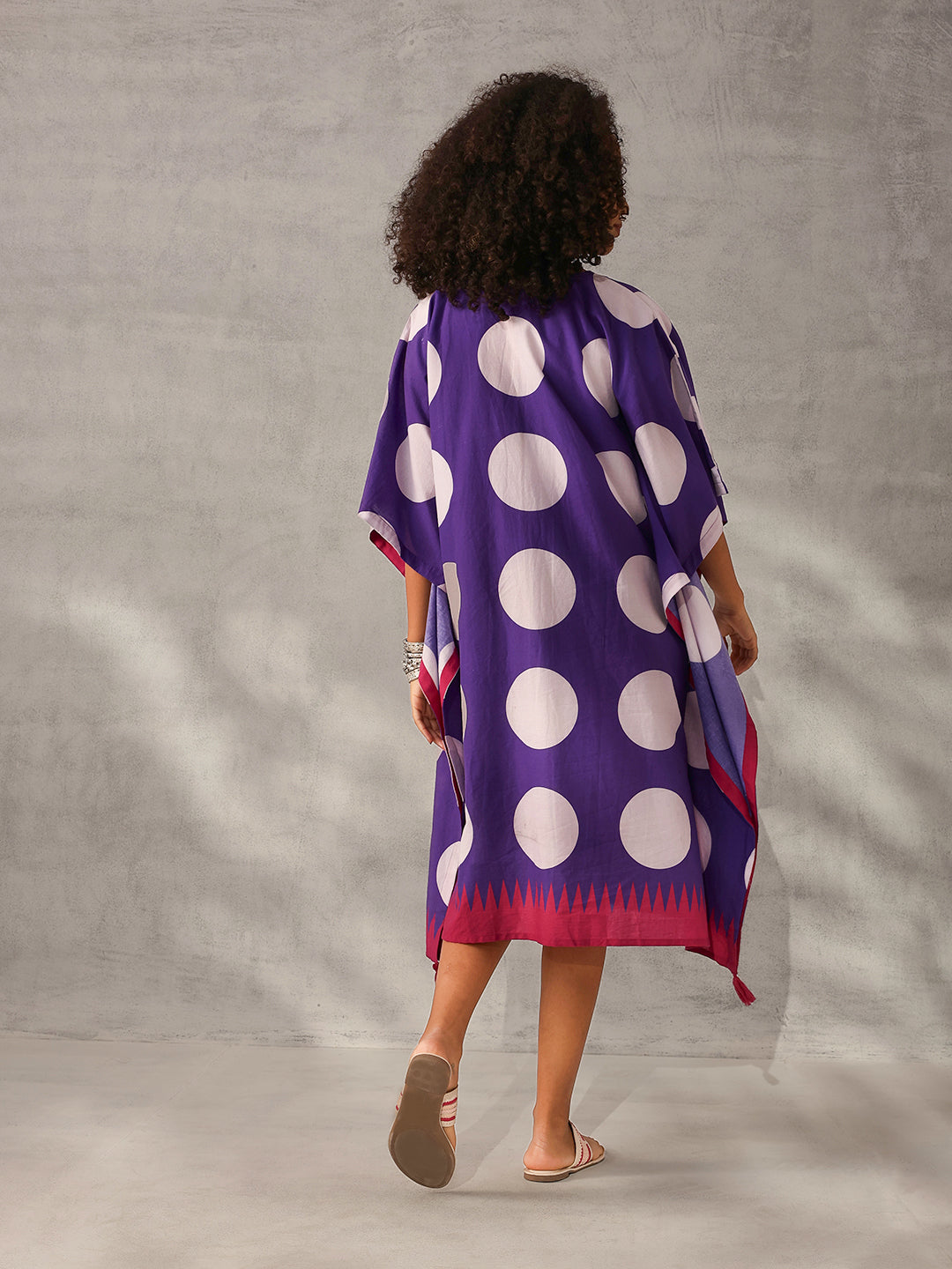 Comfy Purple Cotton Printed Kaftan with embroidery 