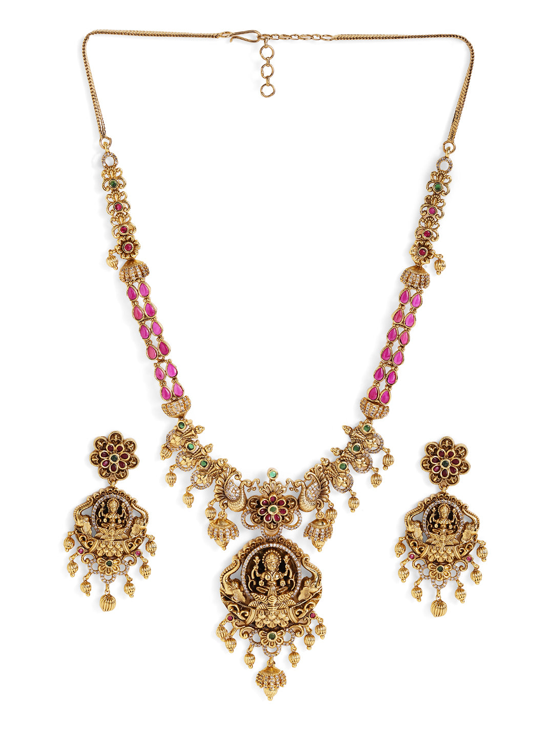 Ishin Floral AD Goddess Mint Elegance Necklace Gold Plated and Drop Earrings Jewellery Set