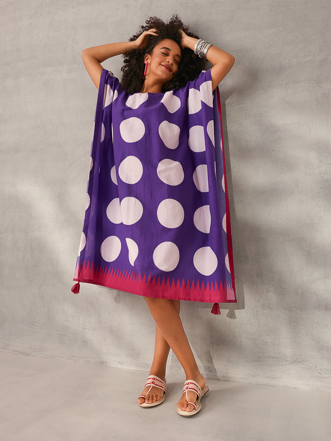 Comfy Purple Cotton Printed Kaftan with embroidery 
