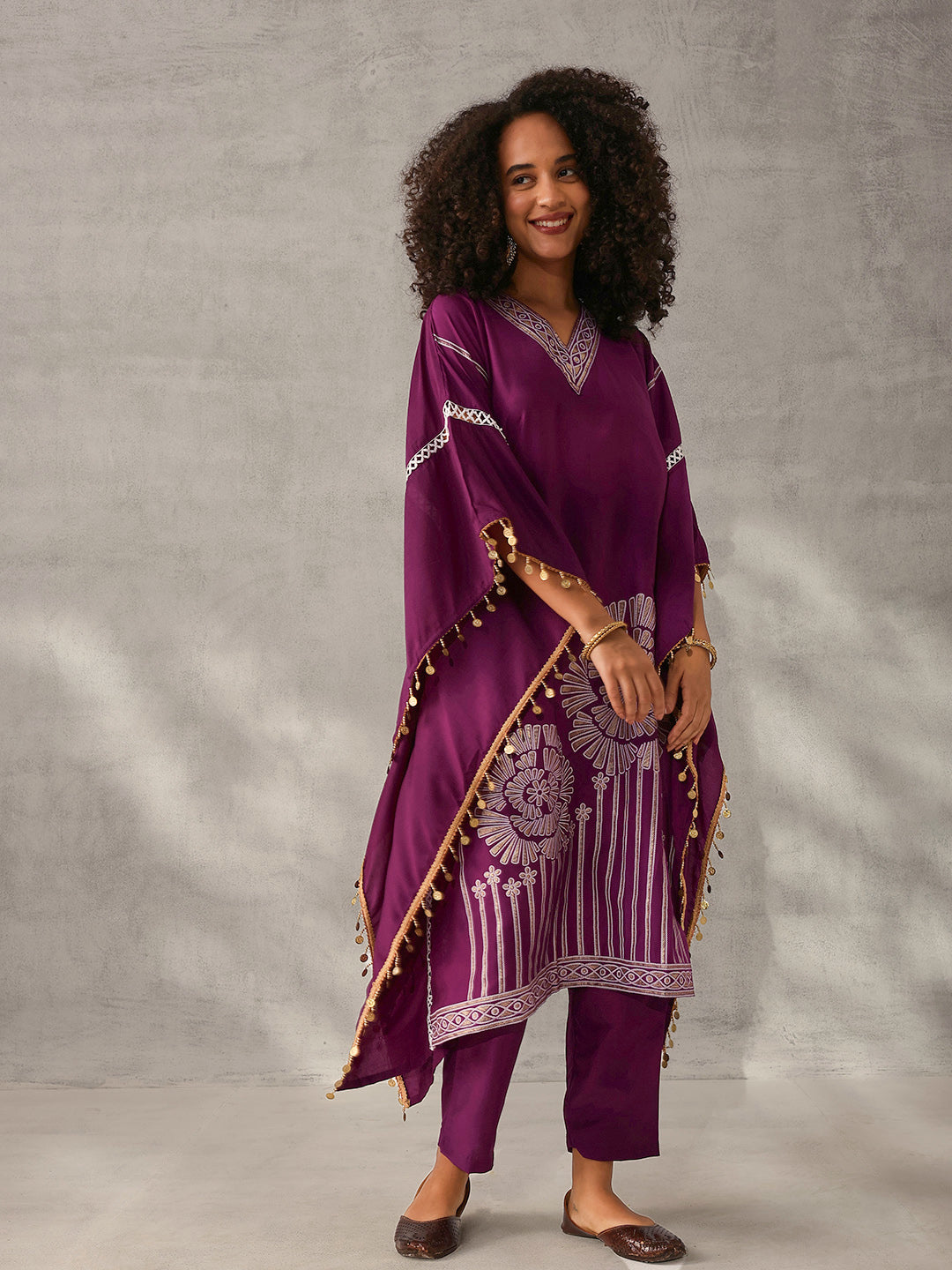 Soft Purple Chinon Foil Printed Kaftan 