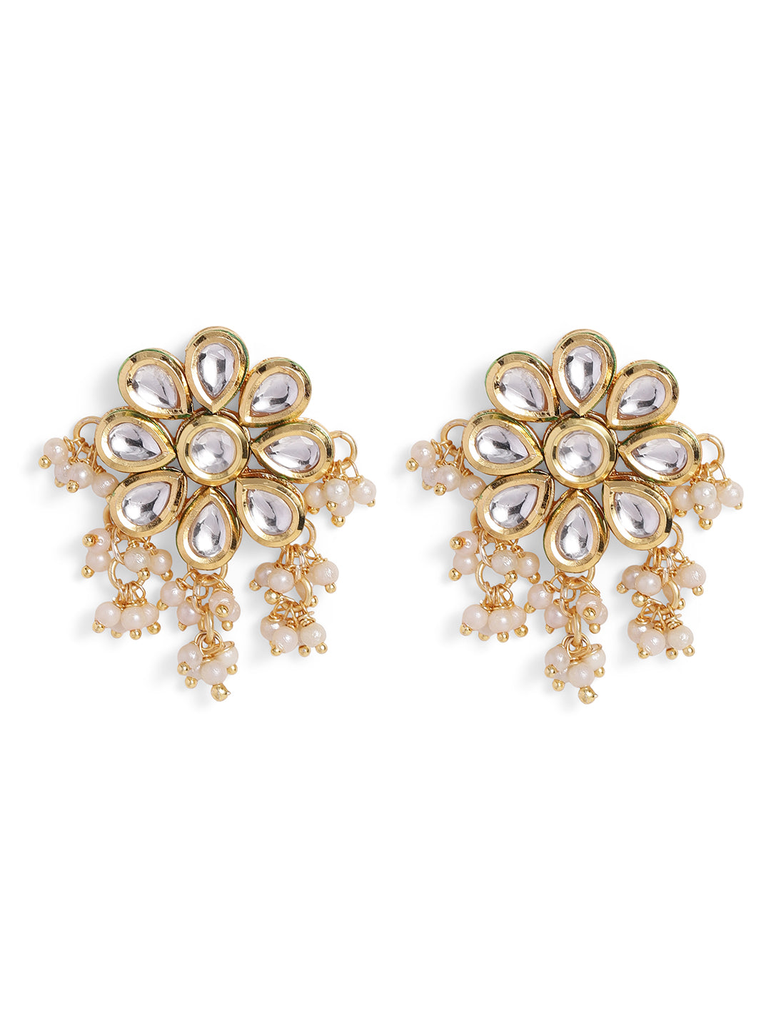 Ishin White Colour Gold plated Kundan Studs Earring
