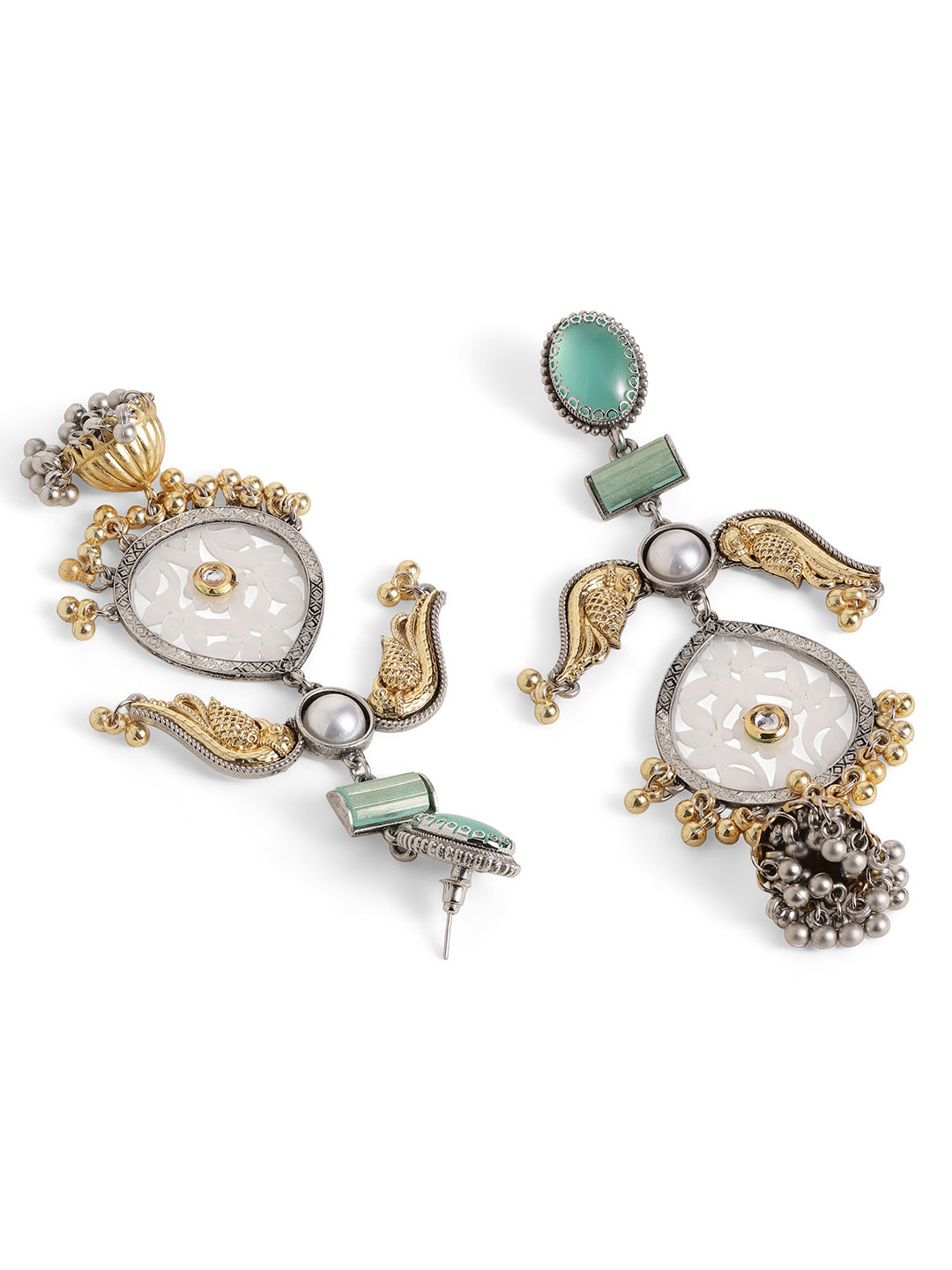 Ishin Mint Colour Silver Plated Jhumka Earring