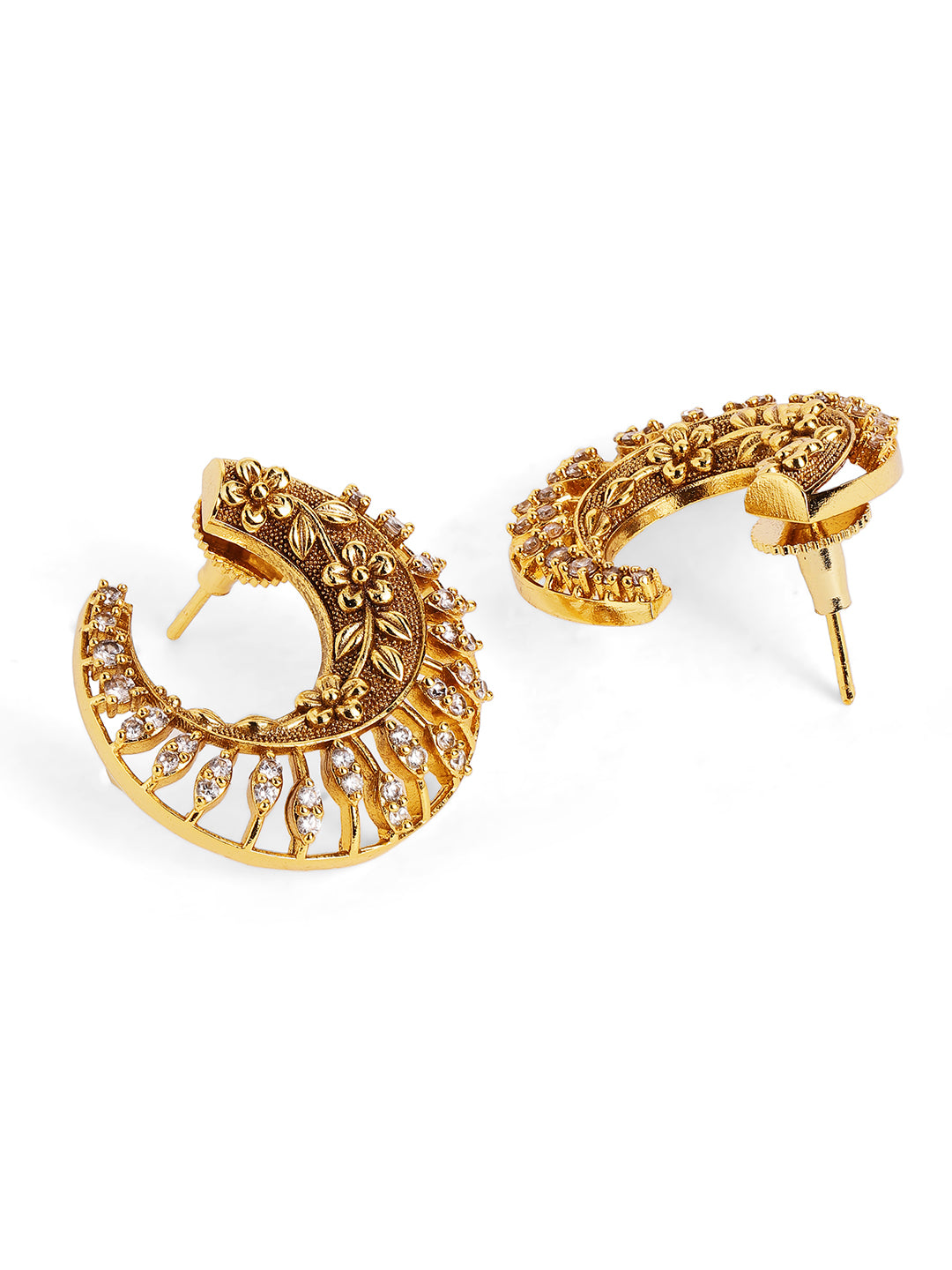 Ishin Floral Style Gold Plated Green Stoned Necklace Stud Earrings Jewellery Set
