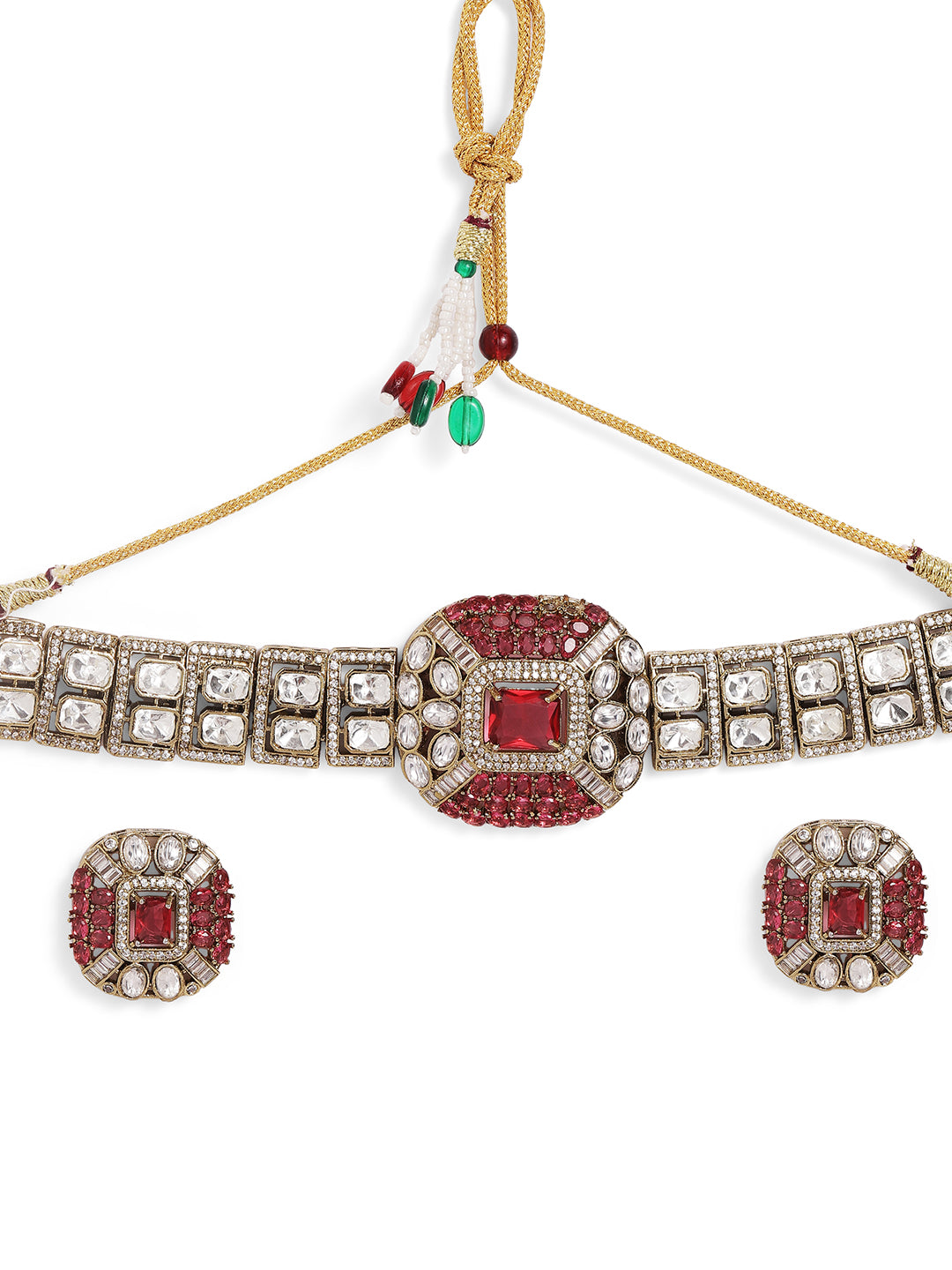 Ishin Red  Colour Gold Plated Jewellery set