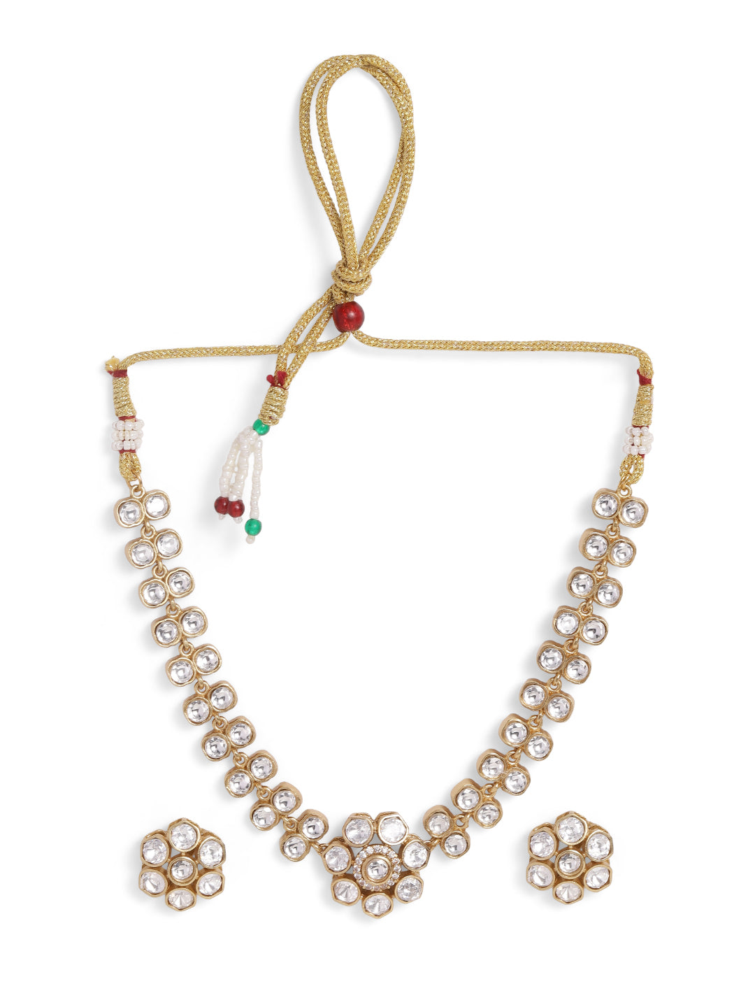 Ishin White Colour Gold Plated Artificial Stones And Beads Jewellery Set
