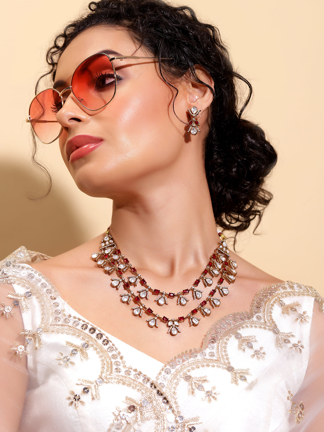 Ishin Red  Colour Gold Plated Jewellery set