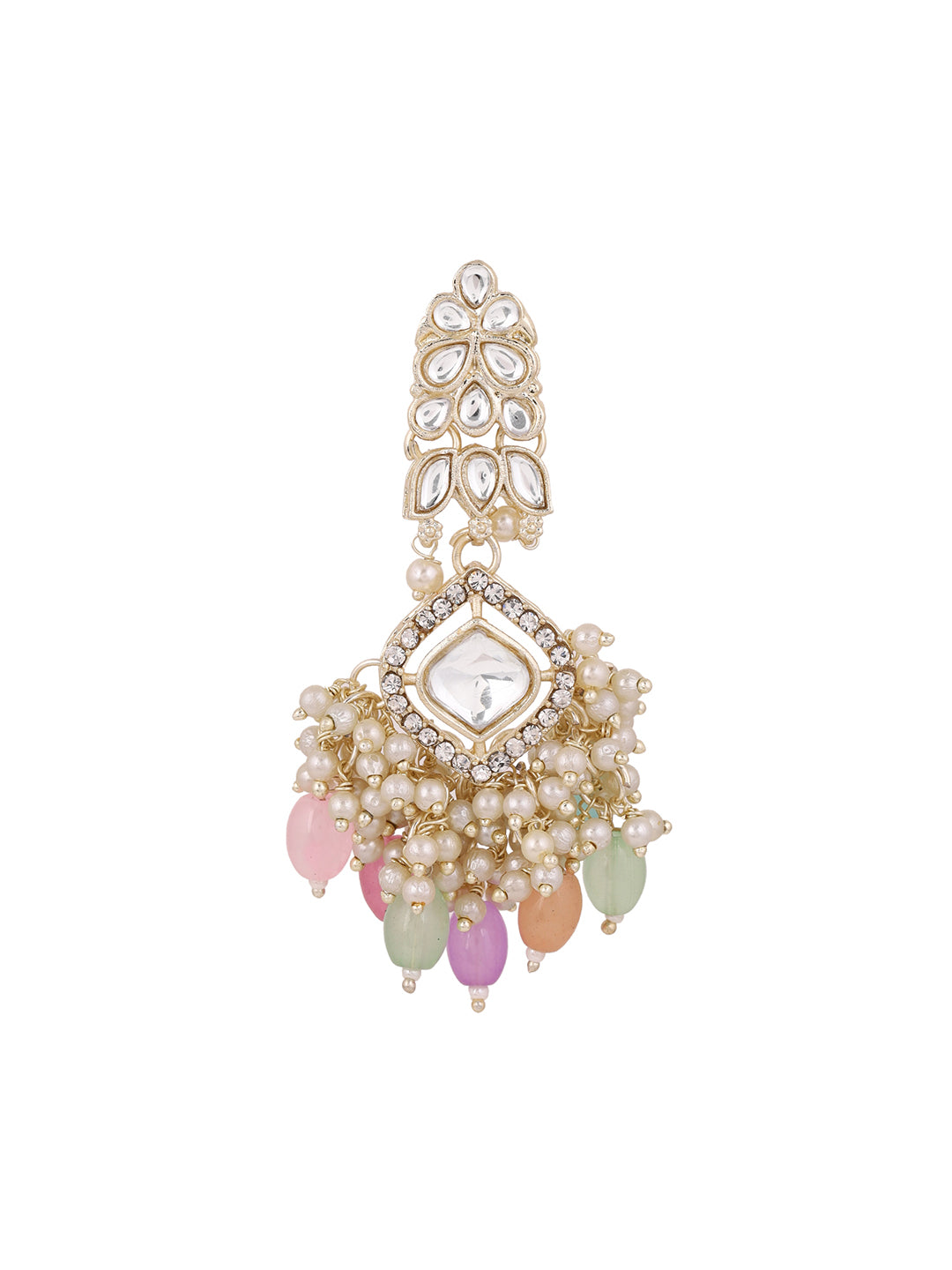 Ishin Geometric Design Multicolor Beads with Pearl Kundan Combo Drop Earrings