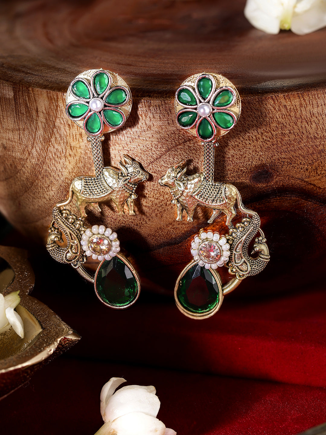 Ishin Green Colour Silver Plated Emerald Drop Earring