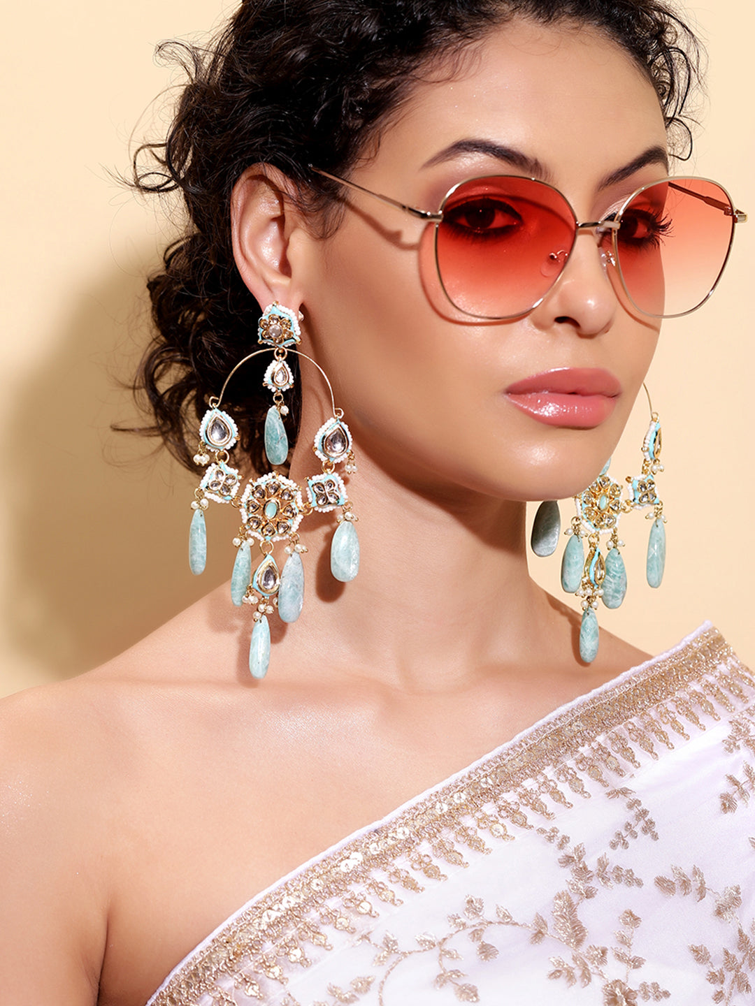 Ishin Aqua  Colour Gold Plated Drop Earring