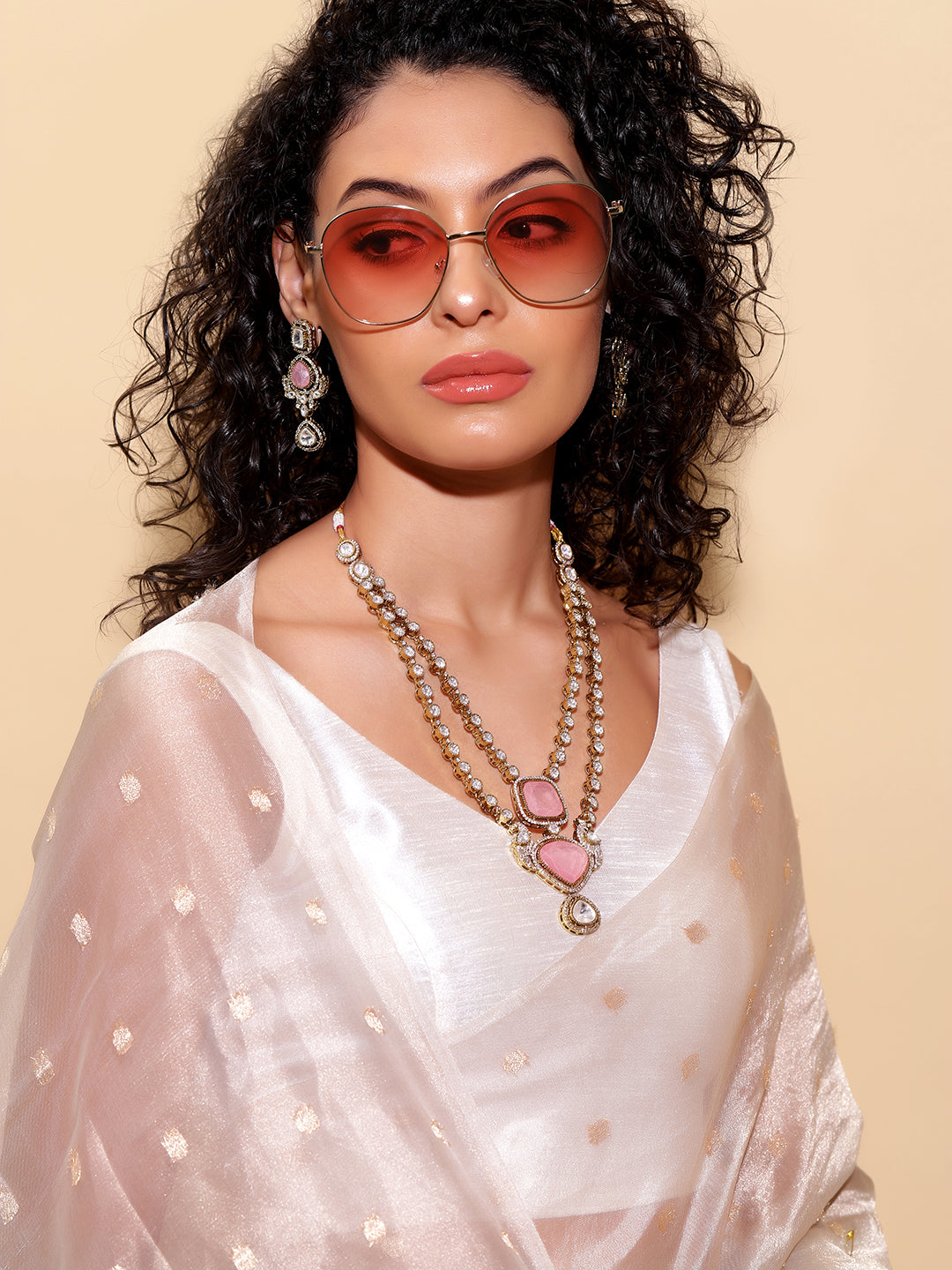Ishin Pink  Colour Gold Plated Jewellery set