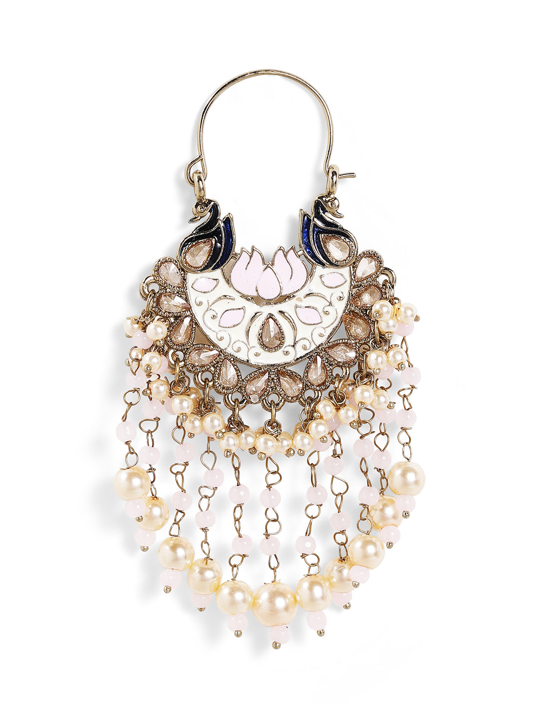 Ishin Pink Elegance Peacock Pattern Meenakari Design Gold Plated Earrings