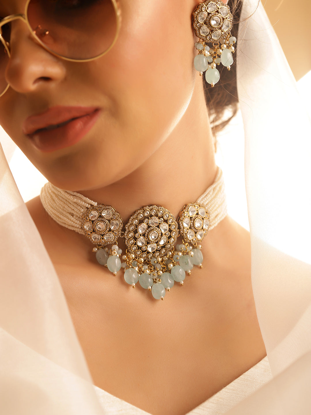 Ishin Blue  Colour Gold Plated Jewellery Set