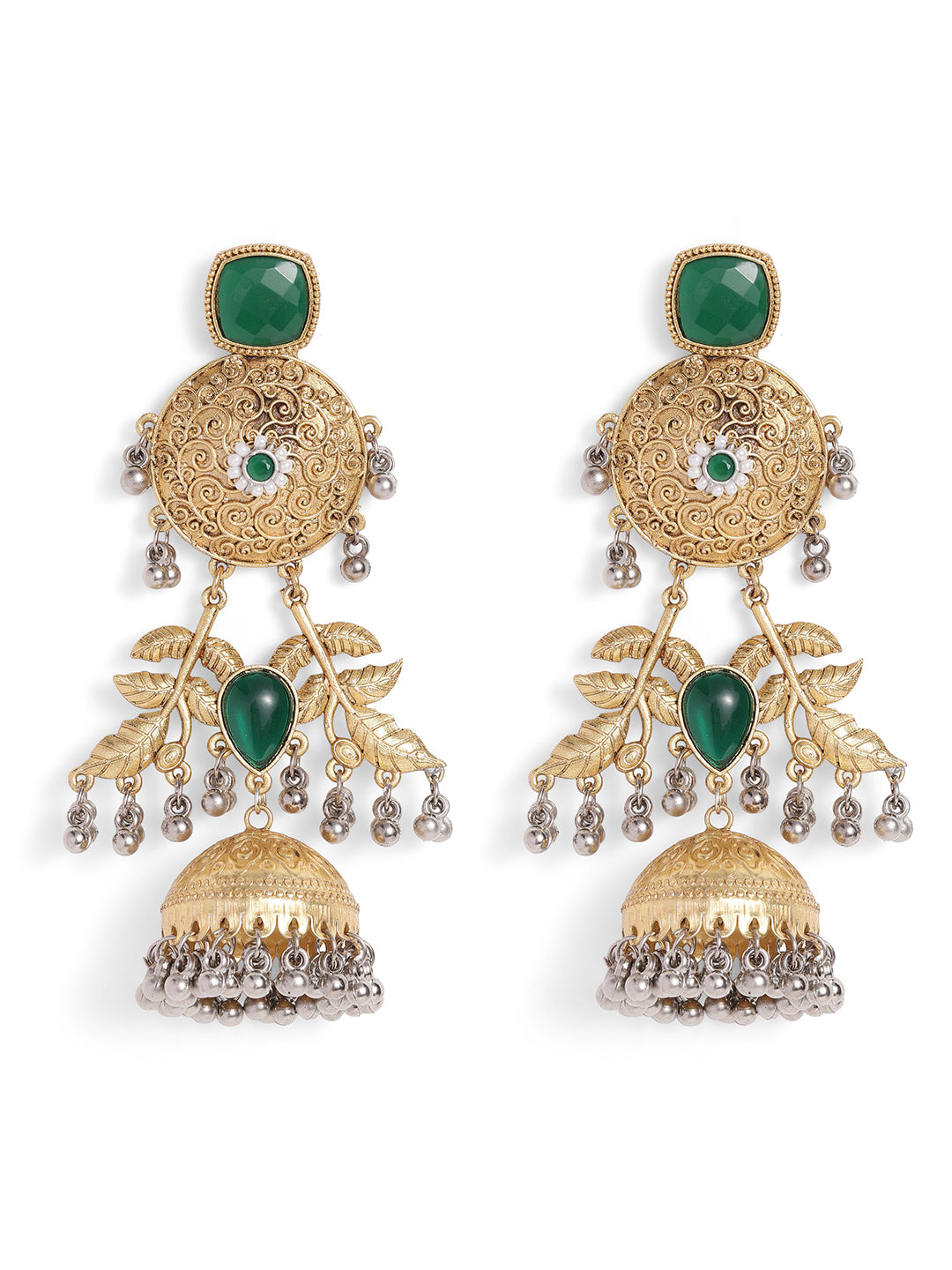 Ishin Green Colour Gold Plated Emerald Drop Earring