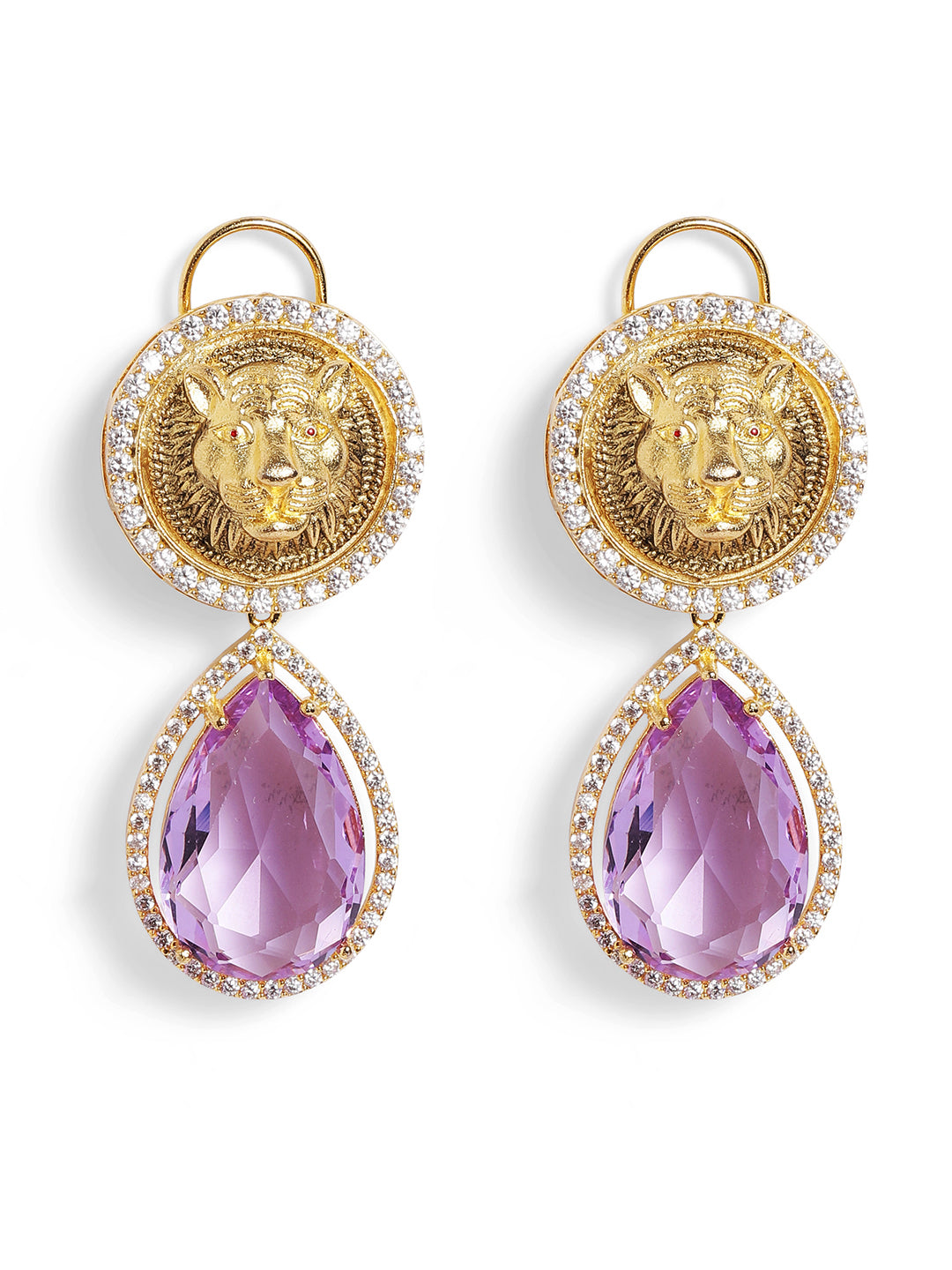 Ishin Purple  Colour Gold Plated AD Drop Earring