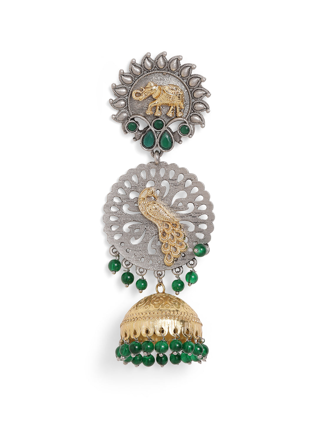 Ishin Green Colour Silver Plated Jhumka Earring