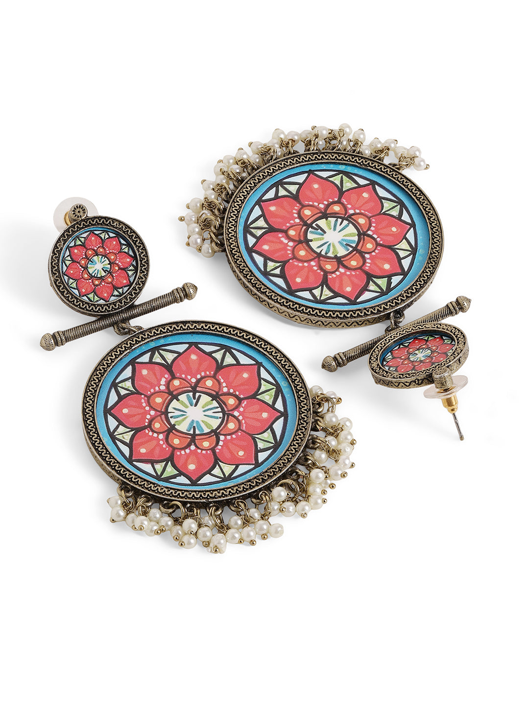 Ishin Multi Colour Gold Plated Pearl Chandbali Earring