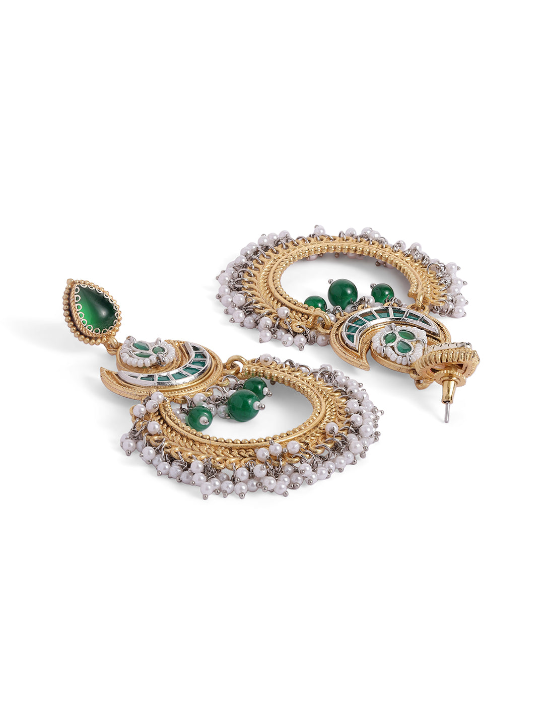 Ishin Green Colour Gold Plated Chandbali Earring