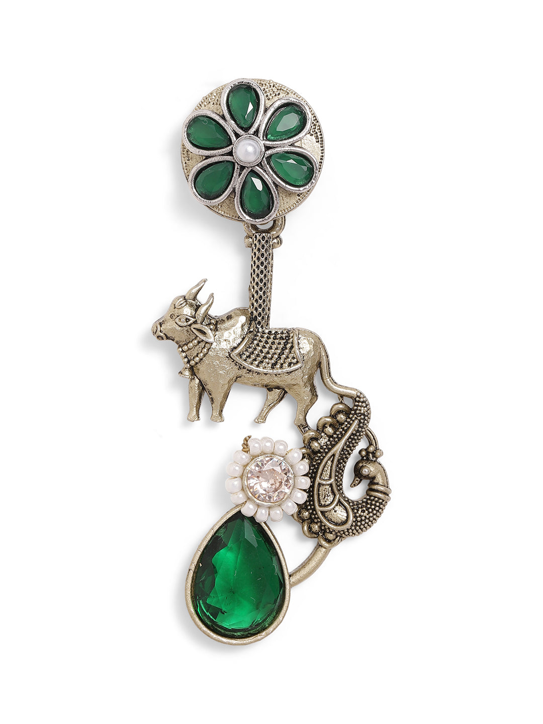 Ishin Green Colour Silver Plated Emerald Drop Earring