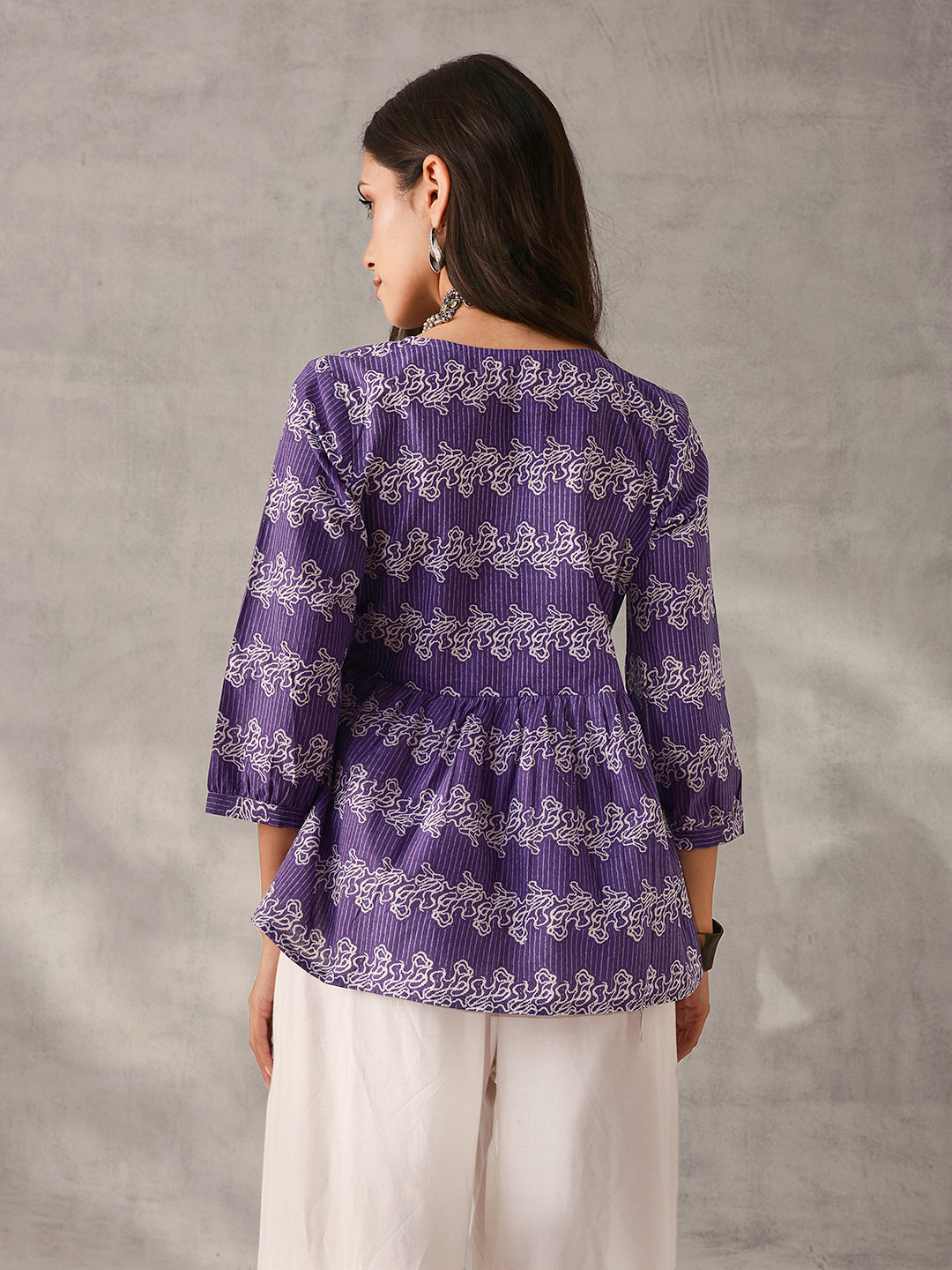 Comfy Purple Cotton Printed Angrakha fit Top